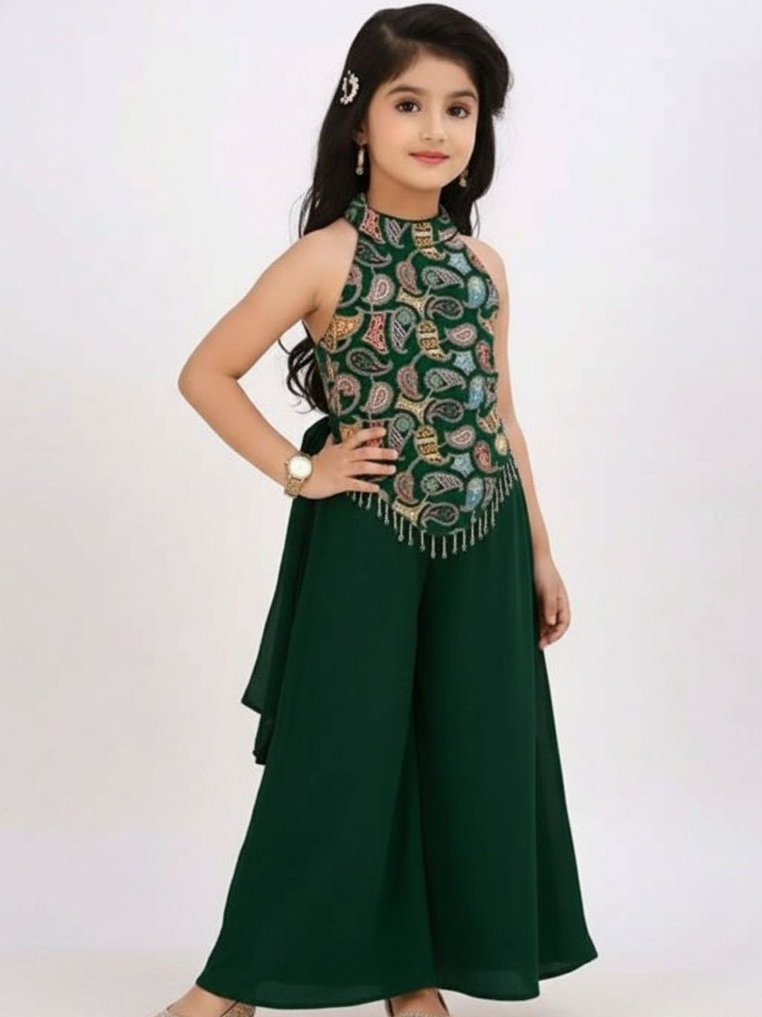 Girls Ethnic Motifs Embroidered Regular Thread Work Kurta with Palazzos 2