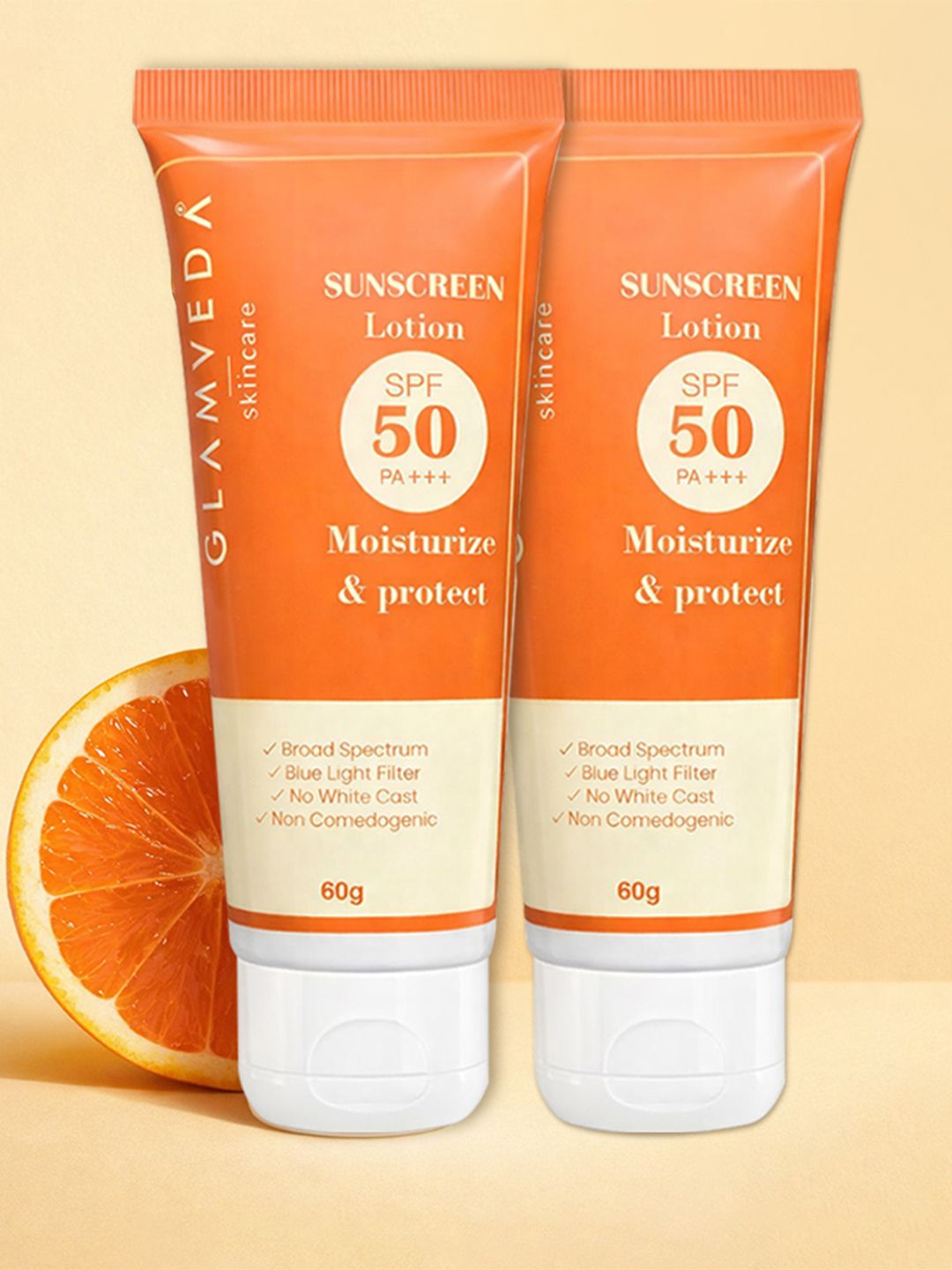 GLAMVEDA Set of 2 Sunscreen Lotion SPF 50 PA+++  Moisturizer Sweat Resistant - 60ml Each
