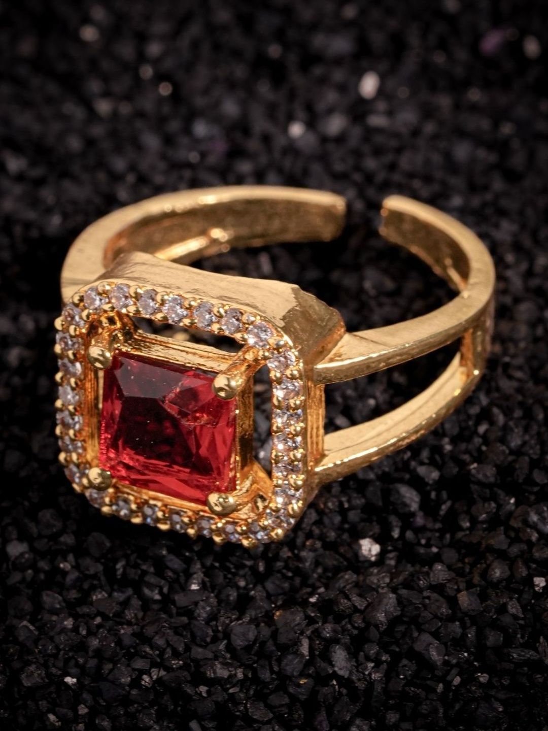 Vosgi Gold-Plated Stones-Studded  Finger Ring