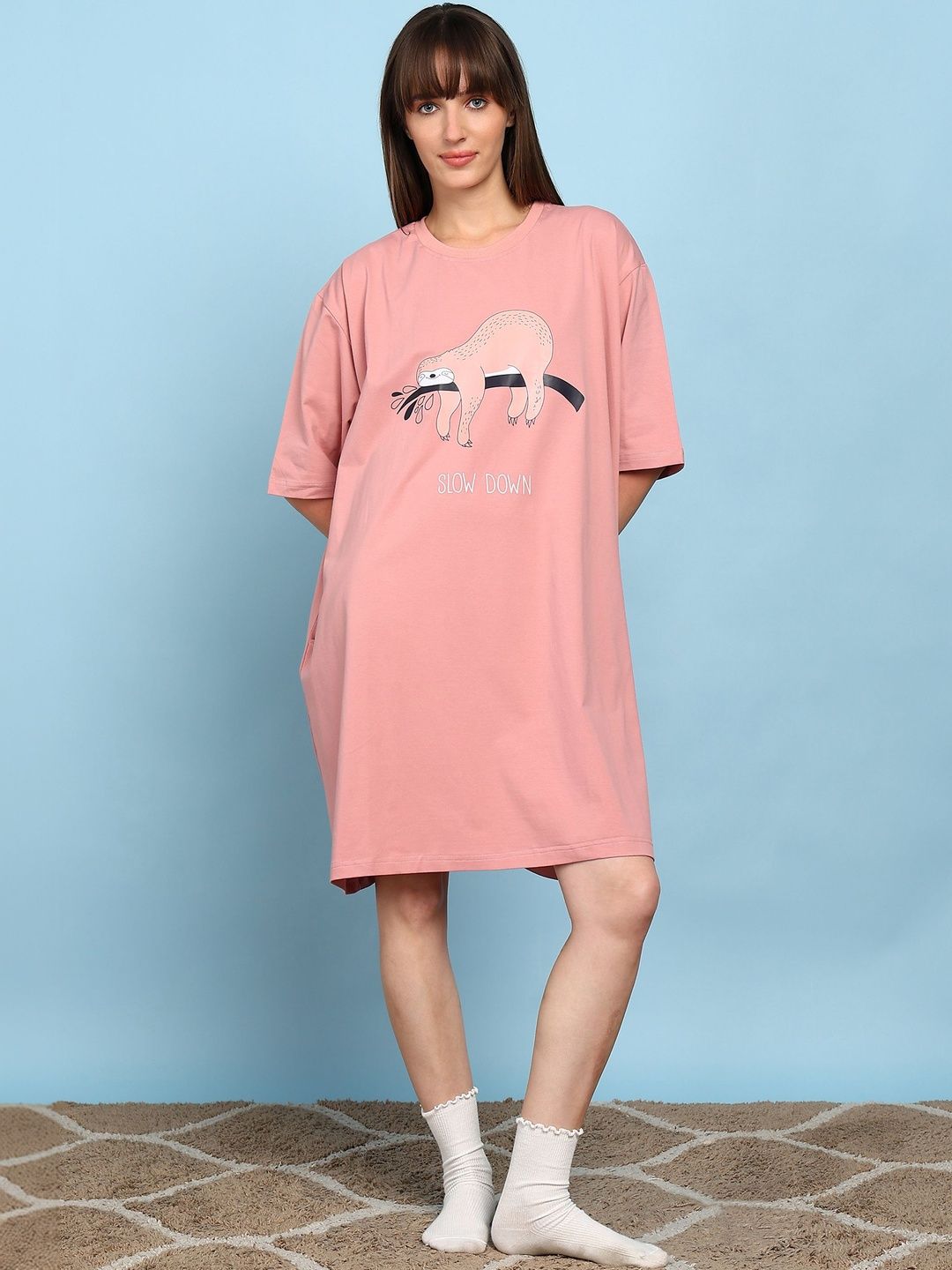 SWITCHOVER Printed Cotton Round Neck Nightdress