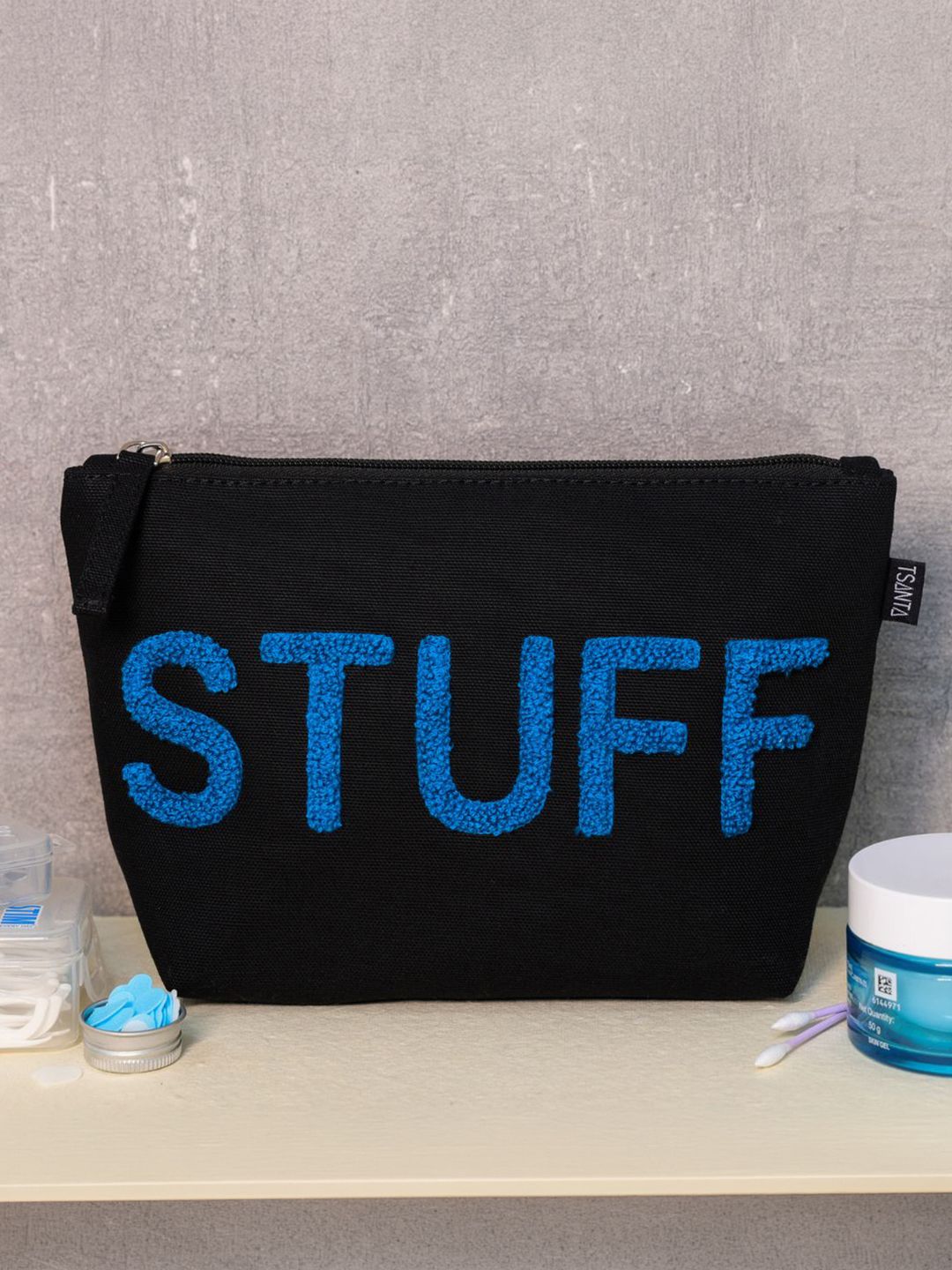 TSANTA Black & Blue Stuff Printed Canvas Pouch