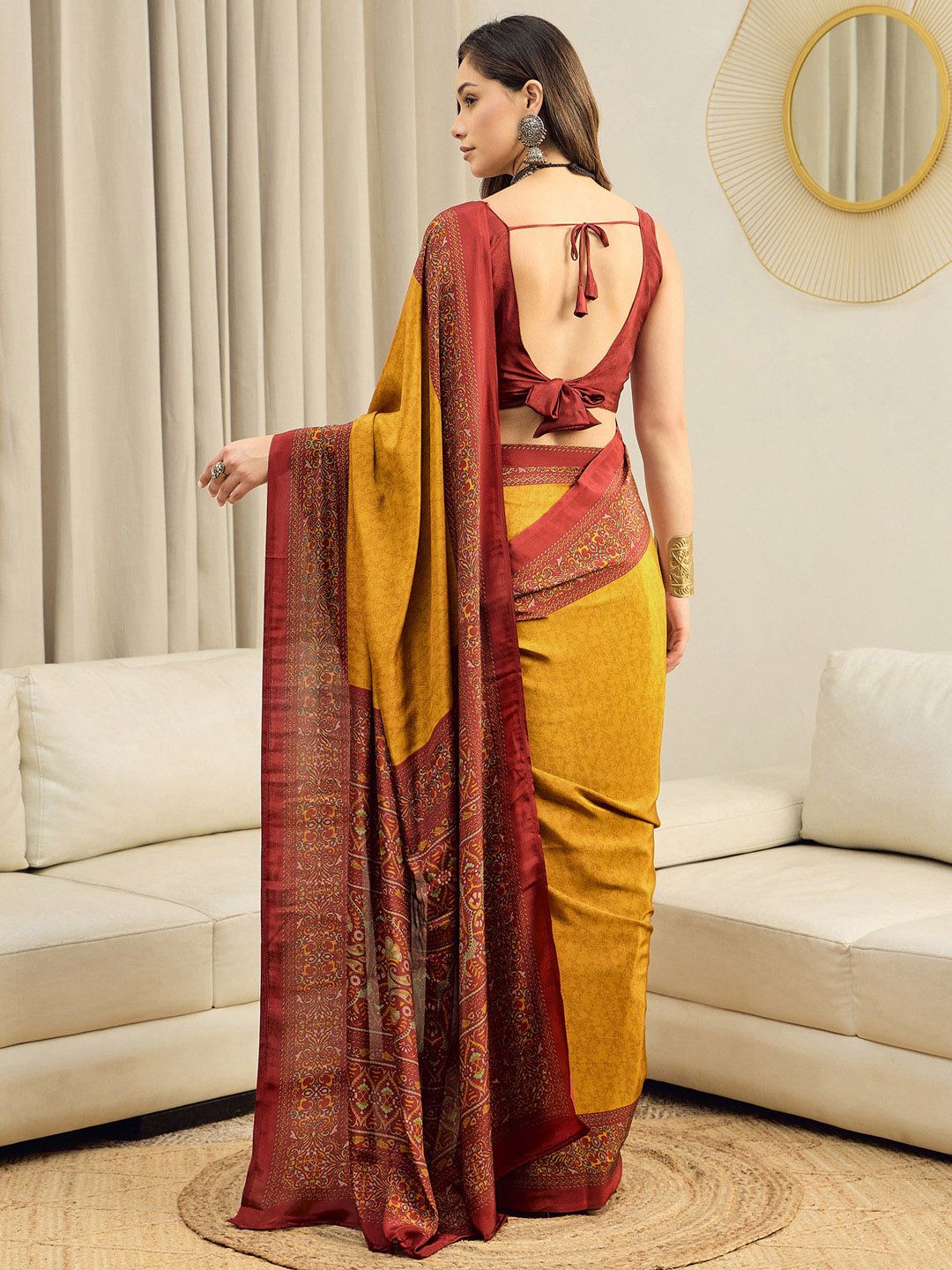 Ethnic Motifs Pure Crepe Ready To Wear Saree 3
