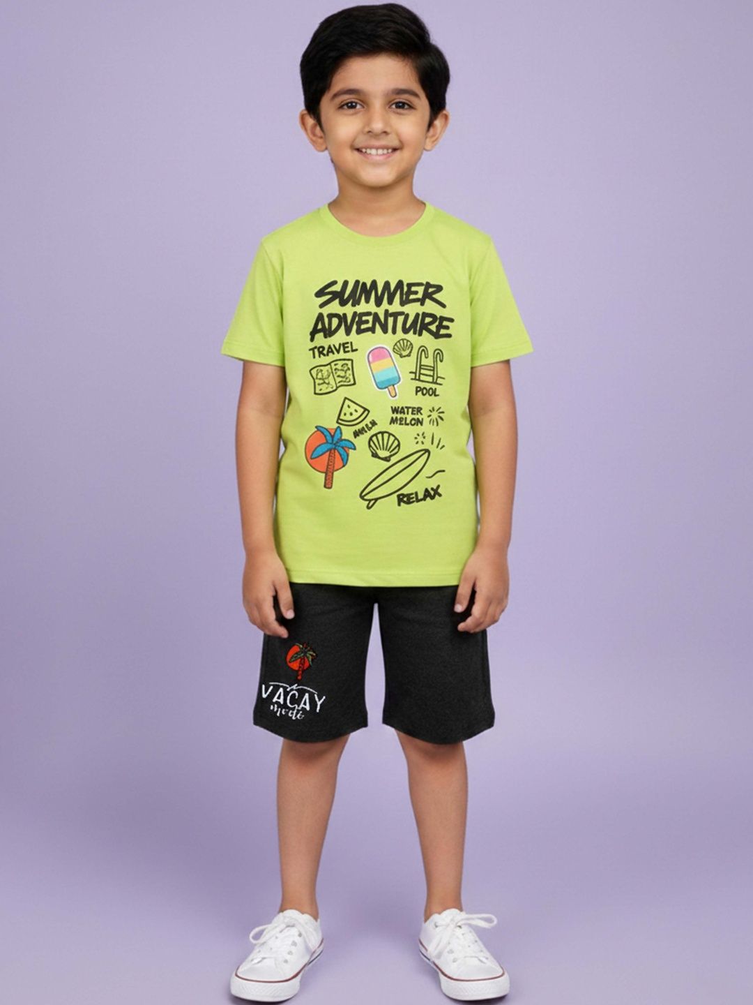 KiddoPanti Cotton Printed T-shirt with Shorts