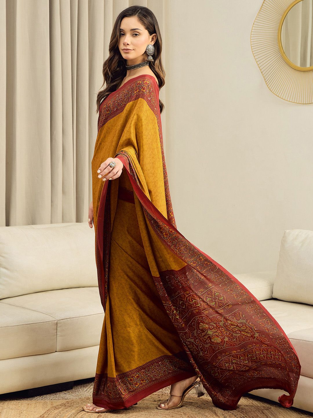 Ethnic Motifs Pure Crepe Ready To Wear Saree 2