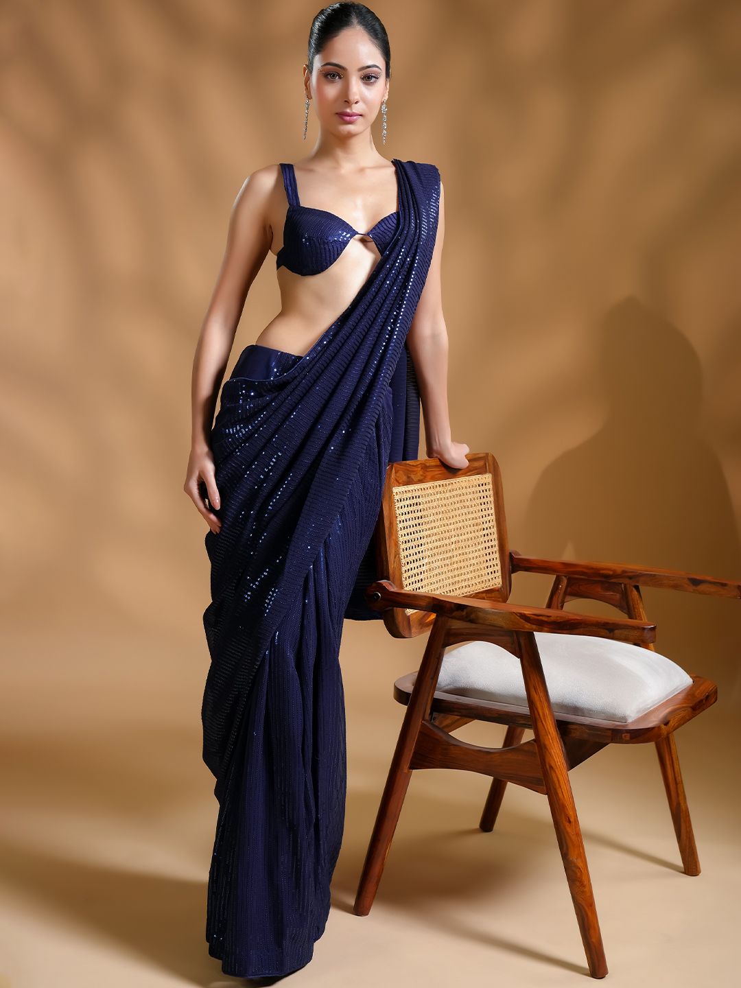HANDME Ready To Wear Cocktail Premium Sequin Saree and Unstitched Blouse