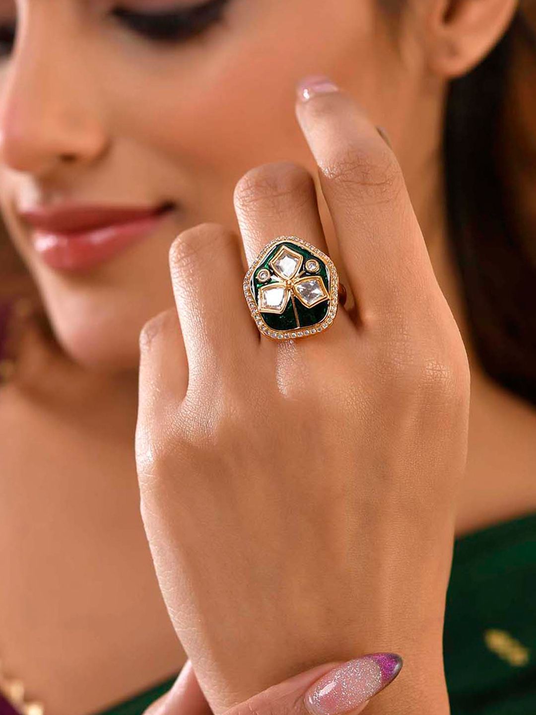 Kundan Elegance Meena Glow Ring
