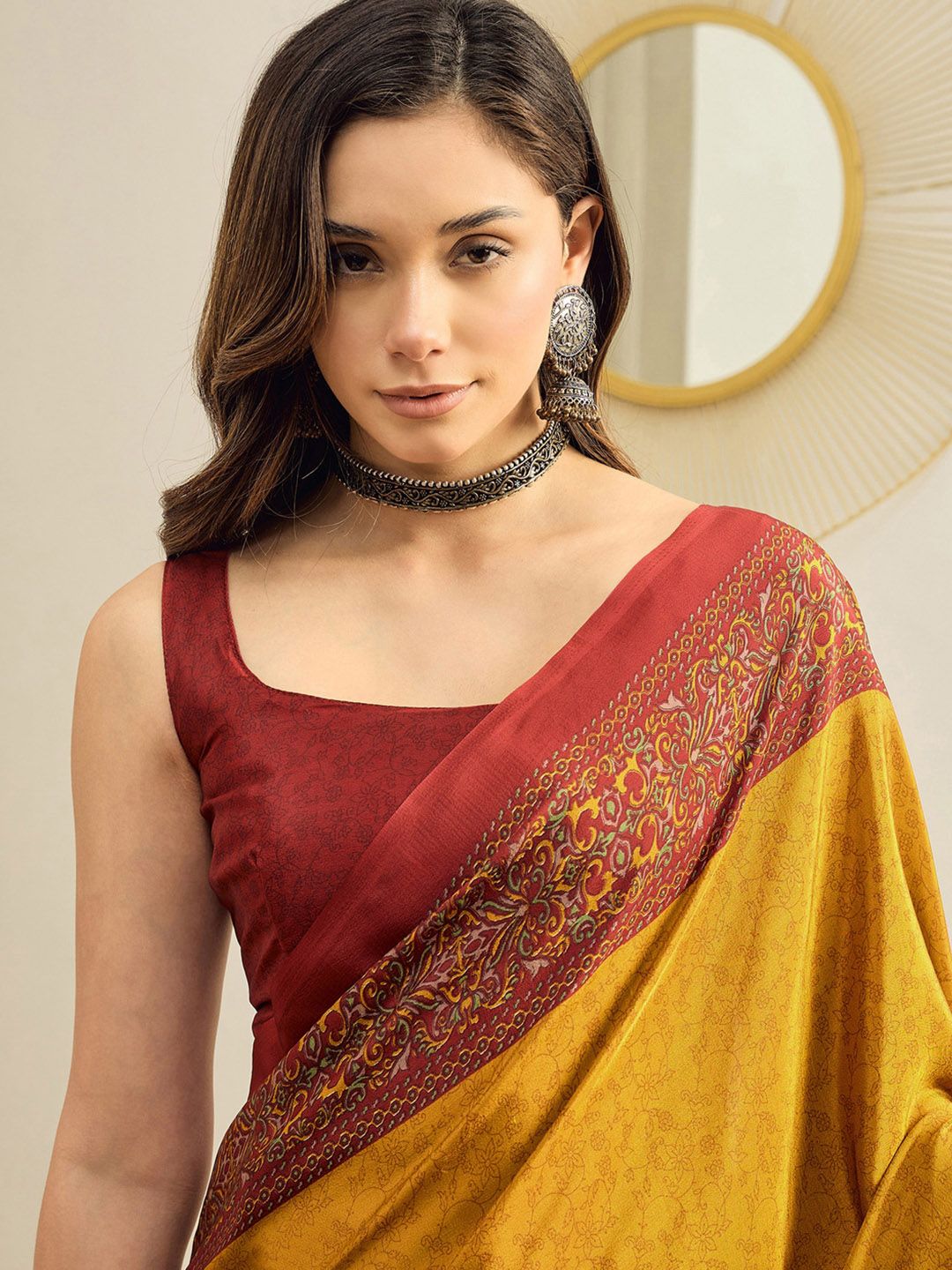 Ethnic Motifs Pure Crepe Ready To Wear Saree 4