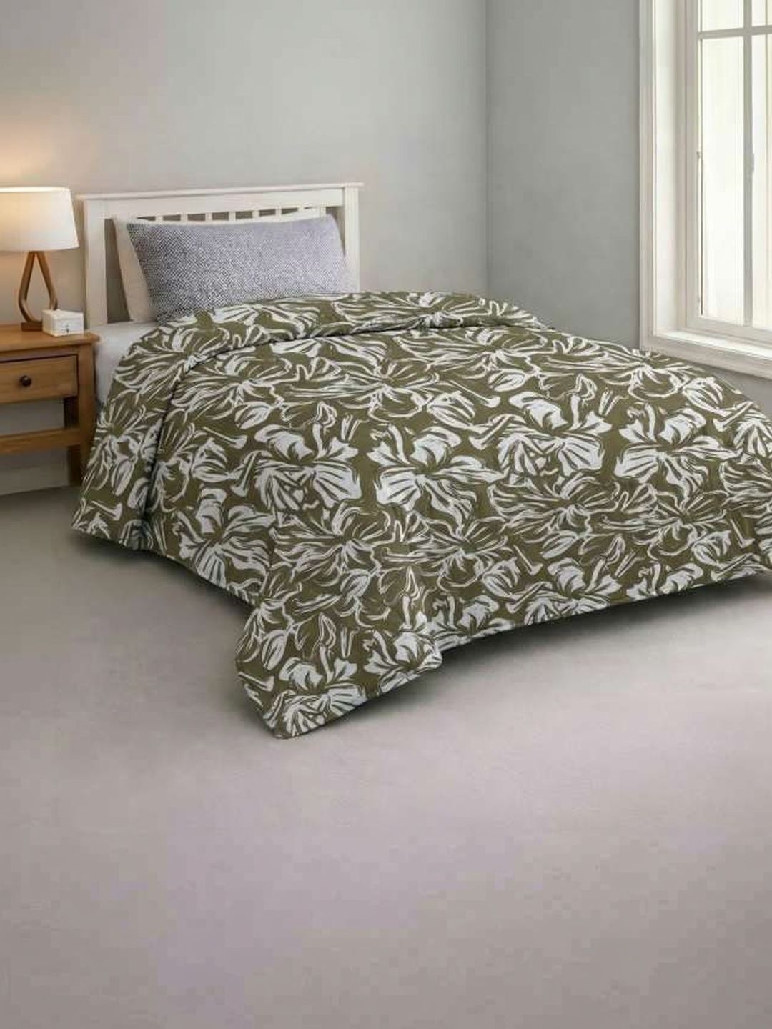 MAFATLAL Lime Green & Olive Green Floral Microfiber AC Room 150 GSM Comforter