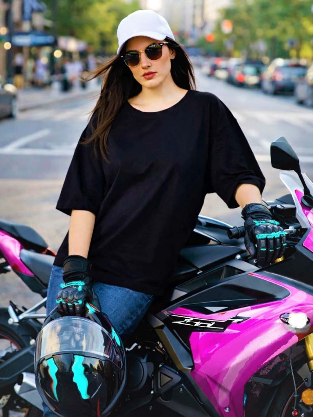 Kryptic Women Solid Round Neck Cotton Oversized T-shirt