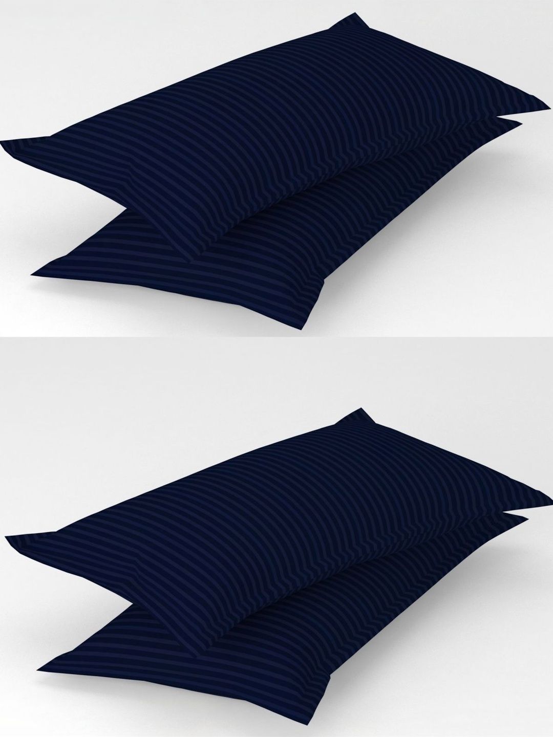 Homefab India Navy Blue 4 Pieces Striped Cotton Linen Rectangle Pillow Covers