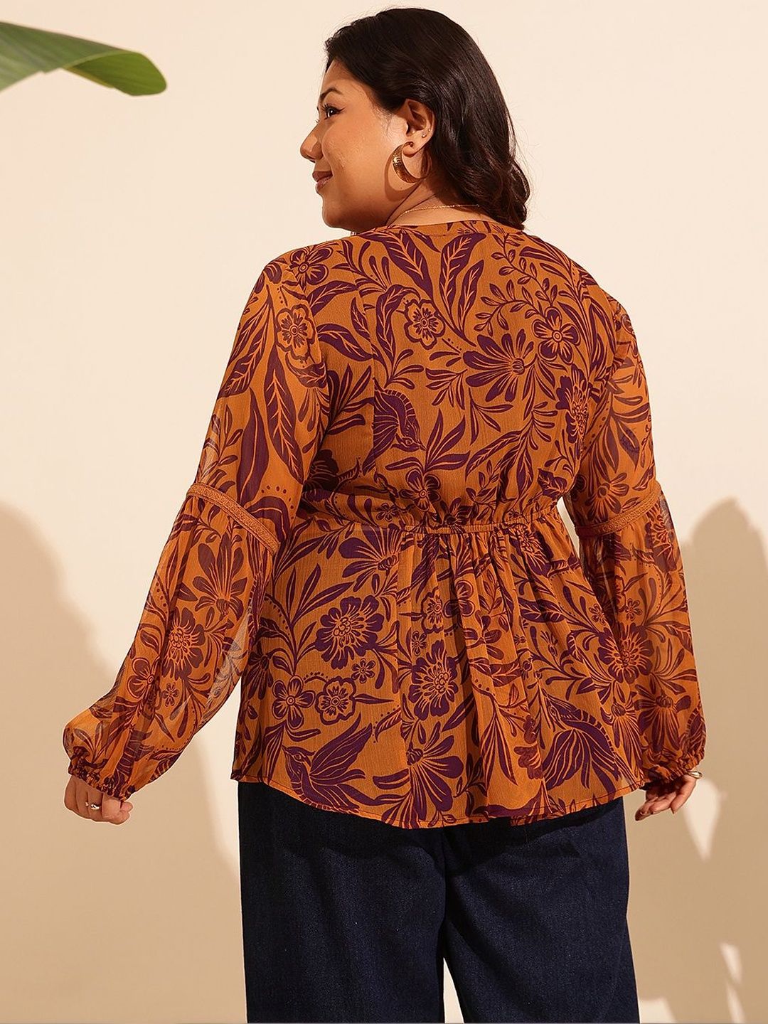 Floral Print Bishop Sleeves Chiffon Top 6
