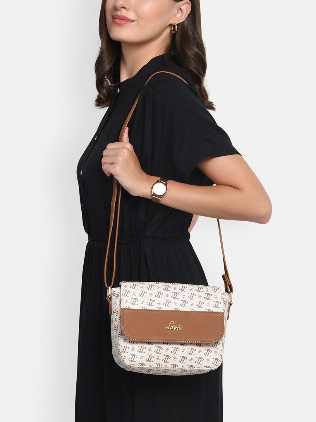 Lavie Brand Logo Printed Synthetic Leather Structured Sling Bag
