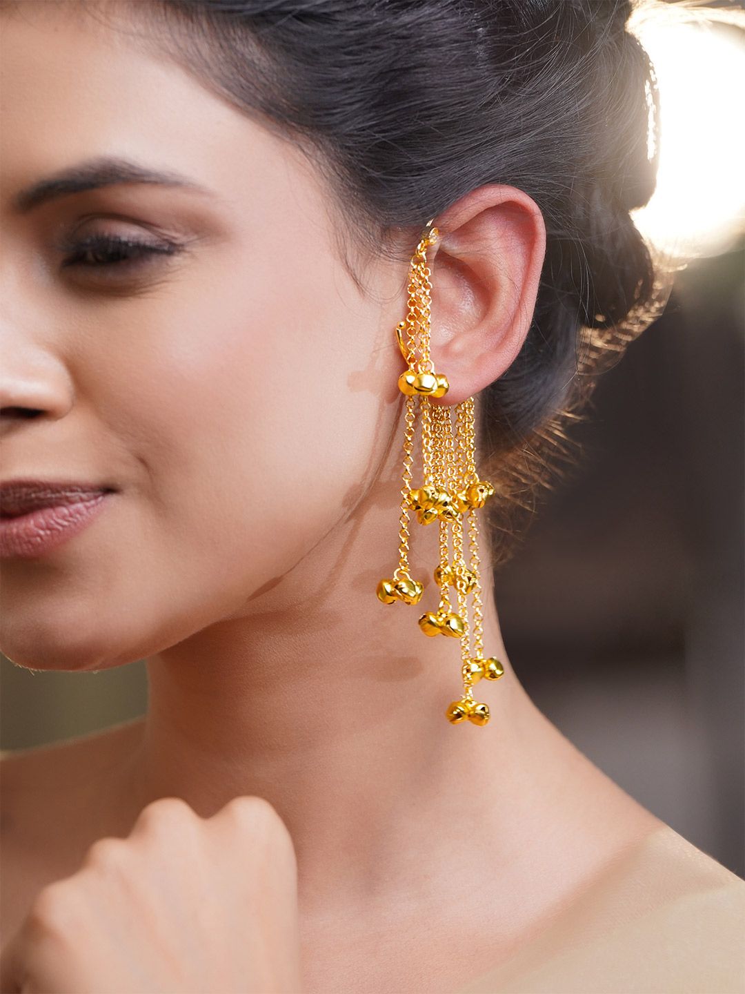 Buy Rubans Women 18K Gold Plated Dangle Ghungroo Chain Ear Cuff Earring -  - Accessories for Women