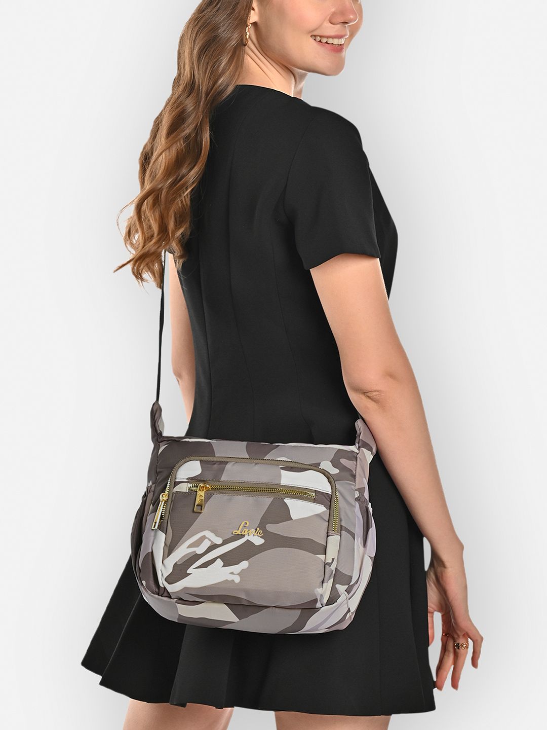 Lavie Vello Camouflage Printed Synthetic Leather Structured Sling Bag