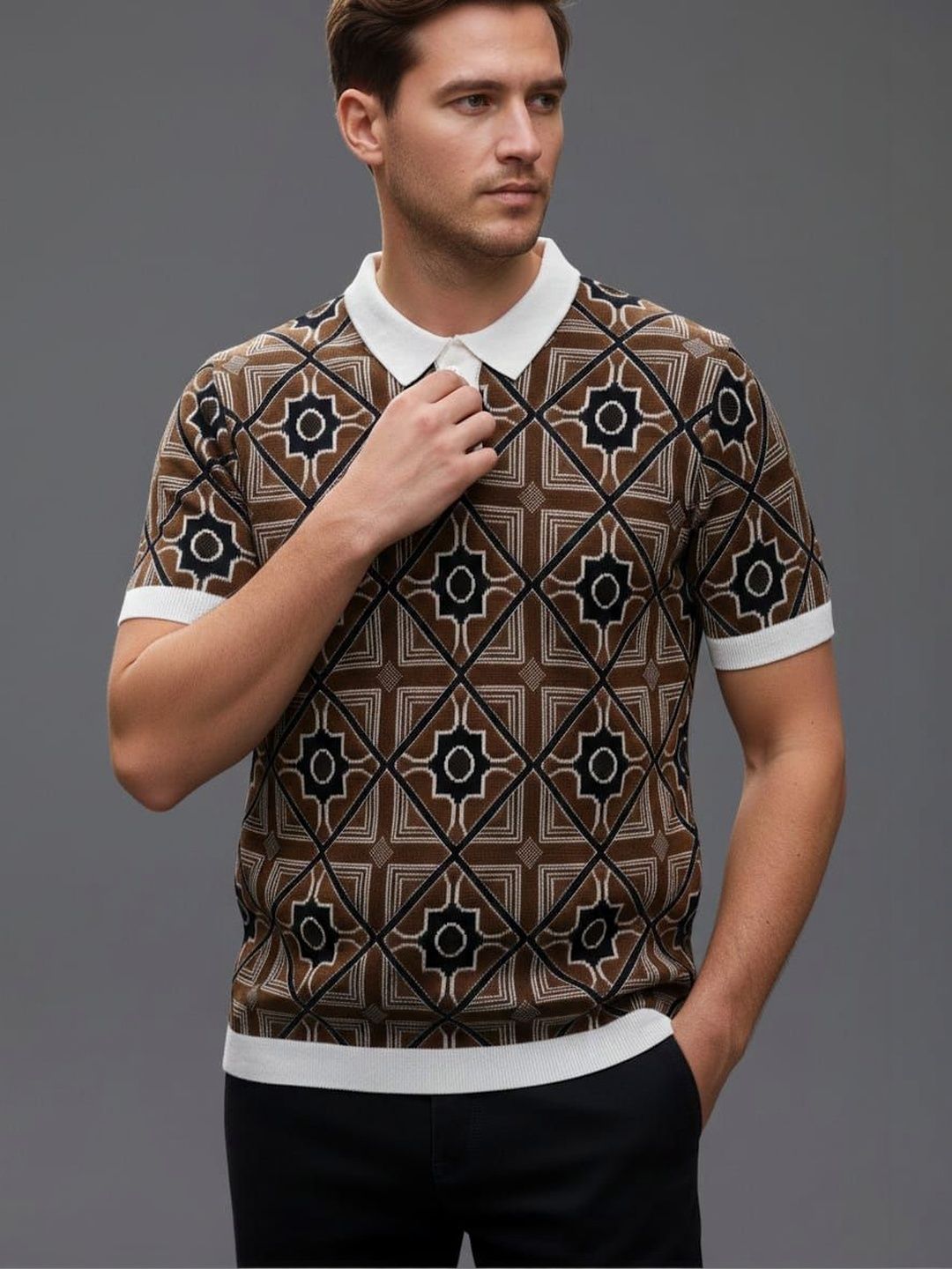 Raimbera Men Printed Polo Collar T-shirt