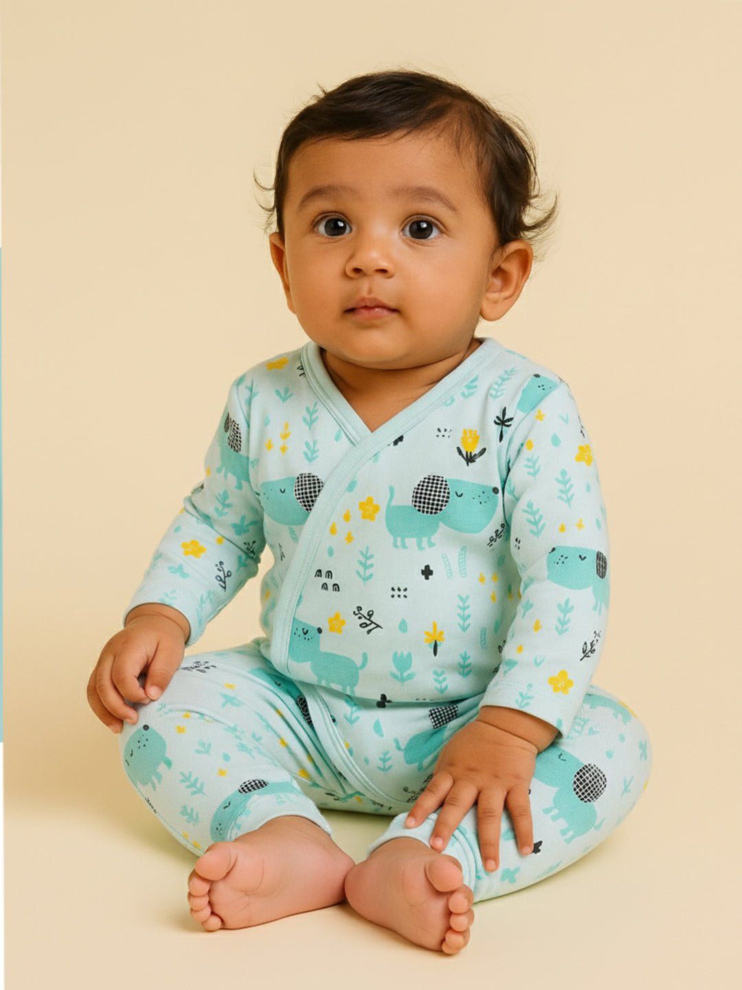 Buy The Mom Store Infants White & Green Printed Cotton Rompers -  - Apparel for Unisex Kids