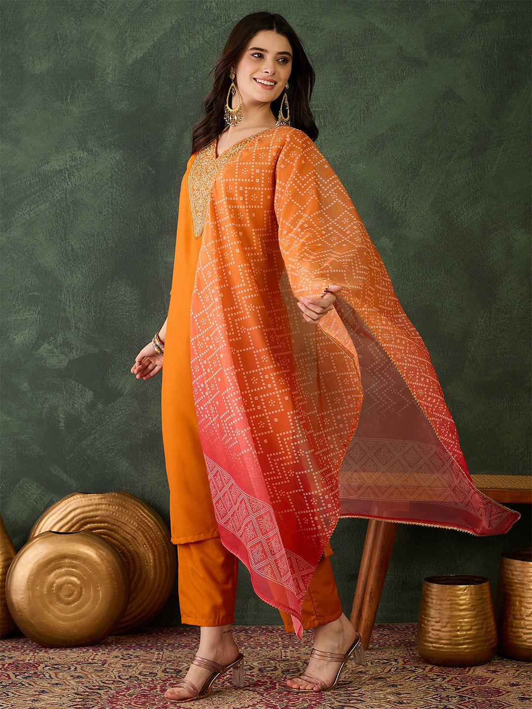 Women Ethnic Motifs Embroidered Regular Kurta with Trousers & With Dupatta 4