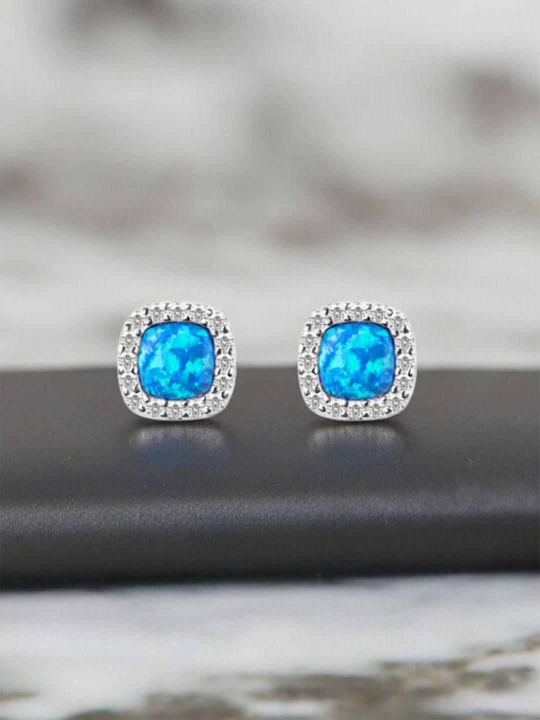 925 Sterling Silver Opal Square Studs