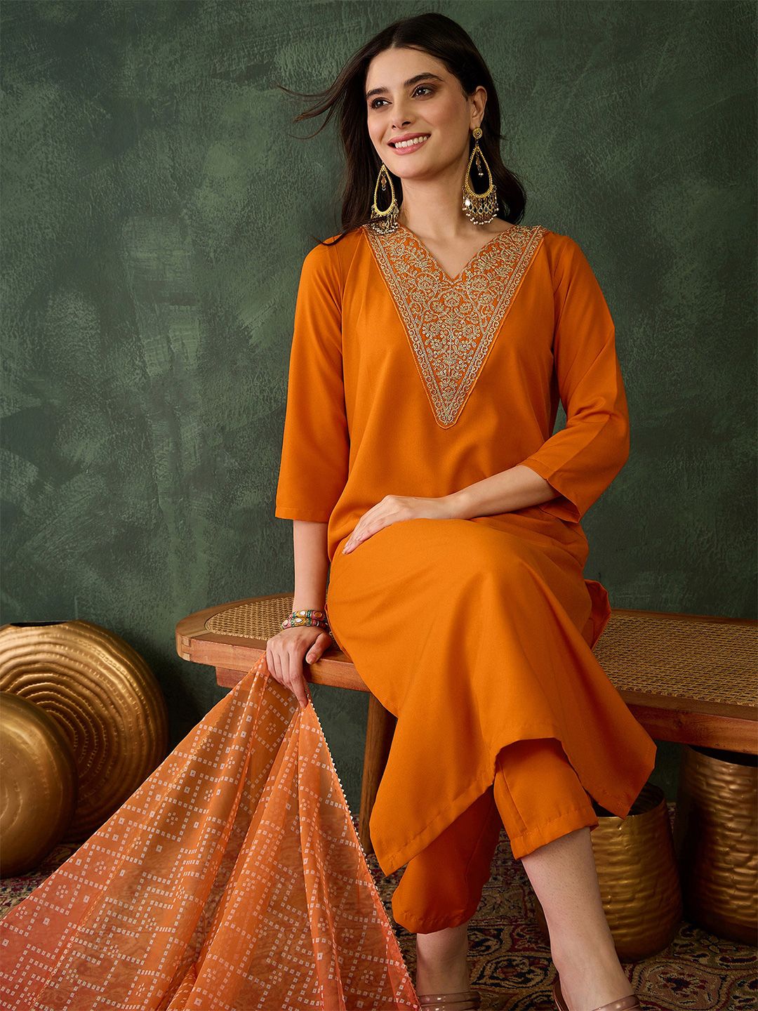 Women Ethnic Motifs Embroidered Regular Kurta with Trousers & With Dupatta 7