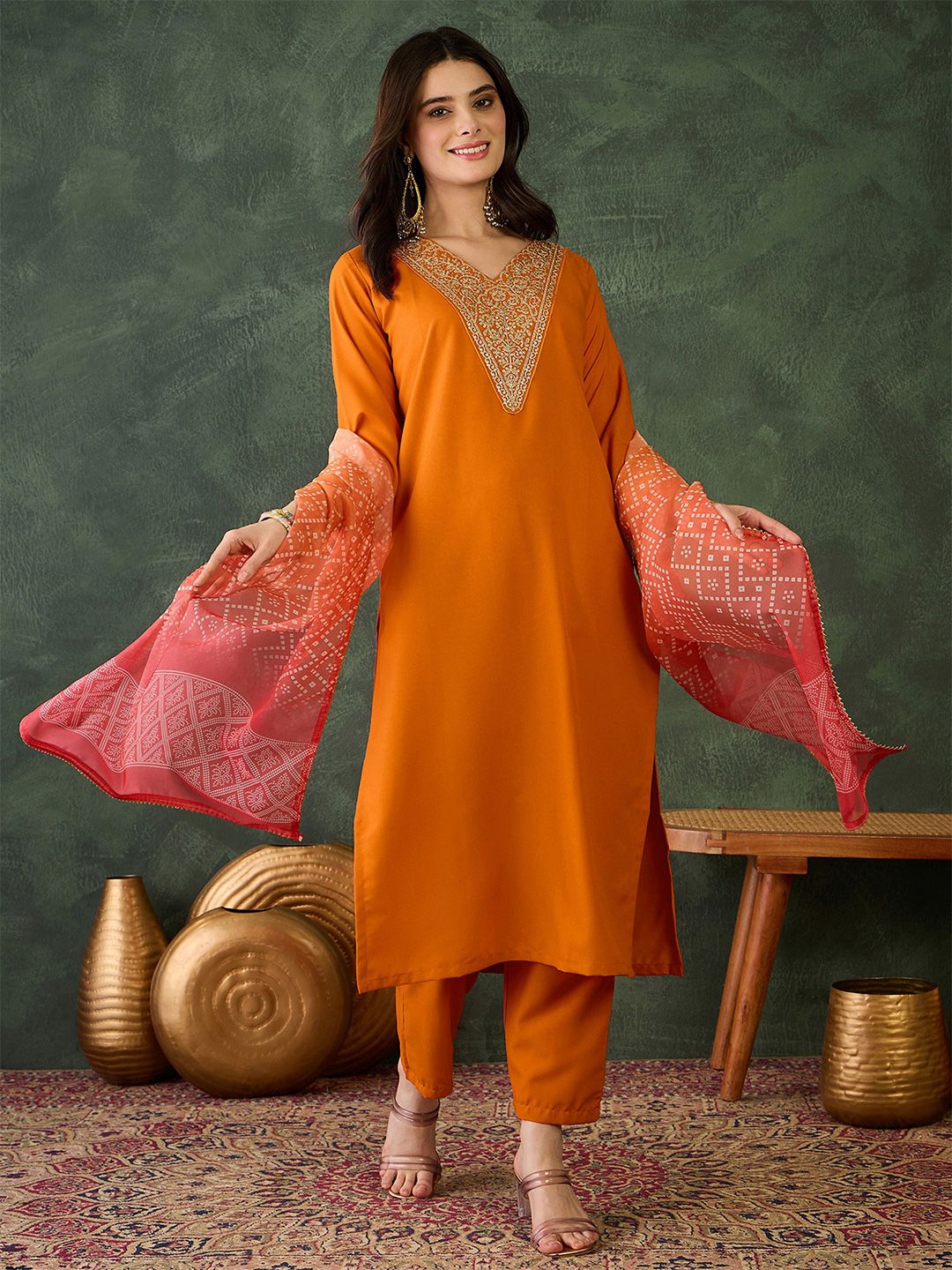 Women Ethnic Motifs Embroidered Regular Kurta with Trousers & With Dupatta 3