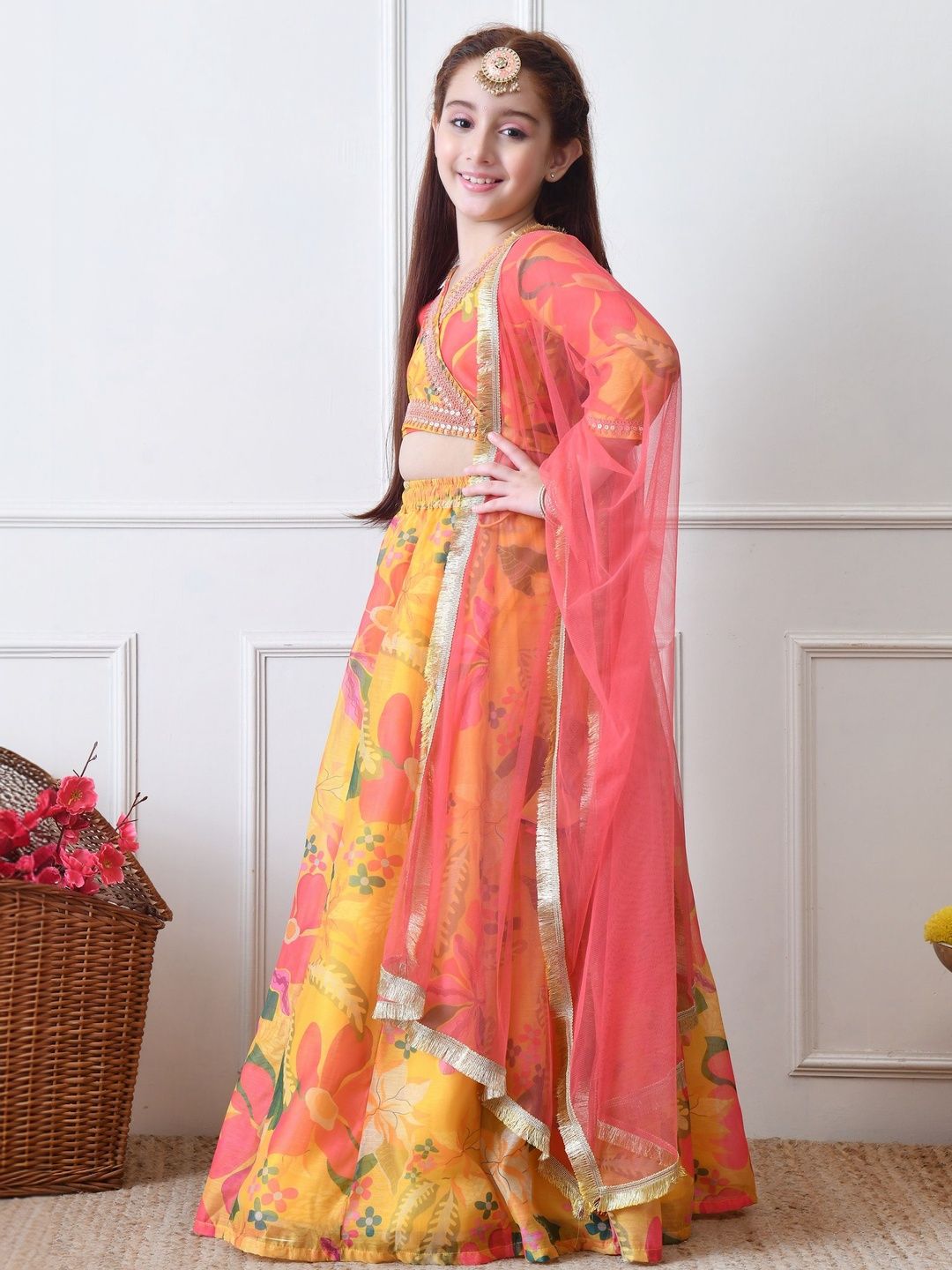 Girls Embroidered Flared Lehenga Choli with Dupatta 2