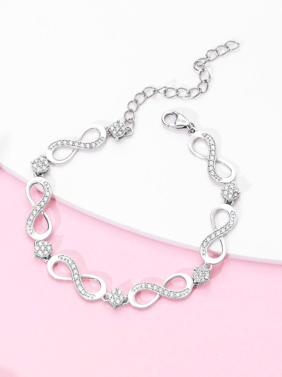 Buy Zavya Women 925 Sterling Silver CZ Studded Rhodium Plated Link Bracelet -  - Accessories for Women