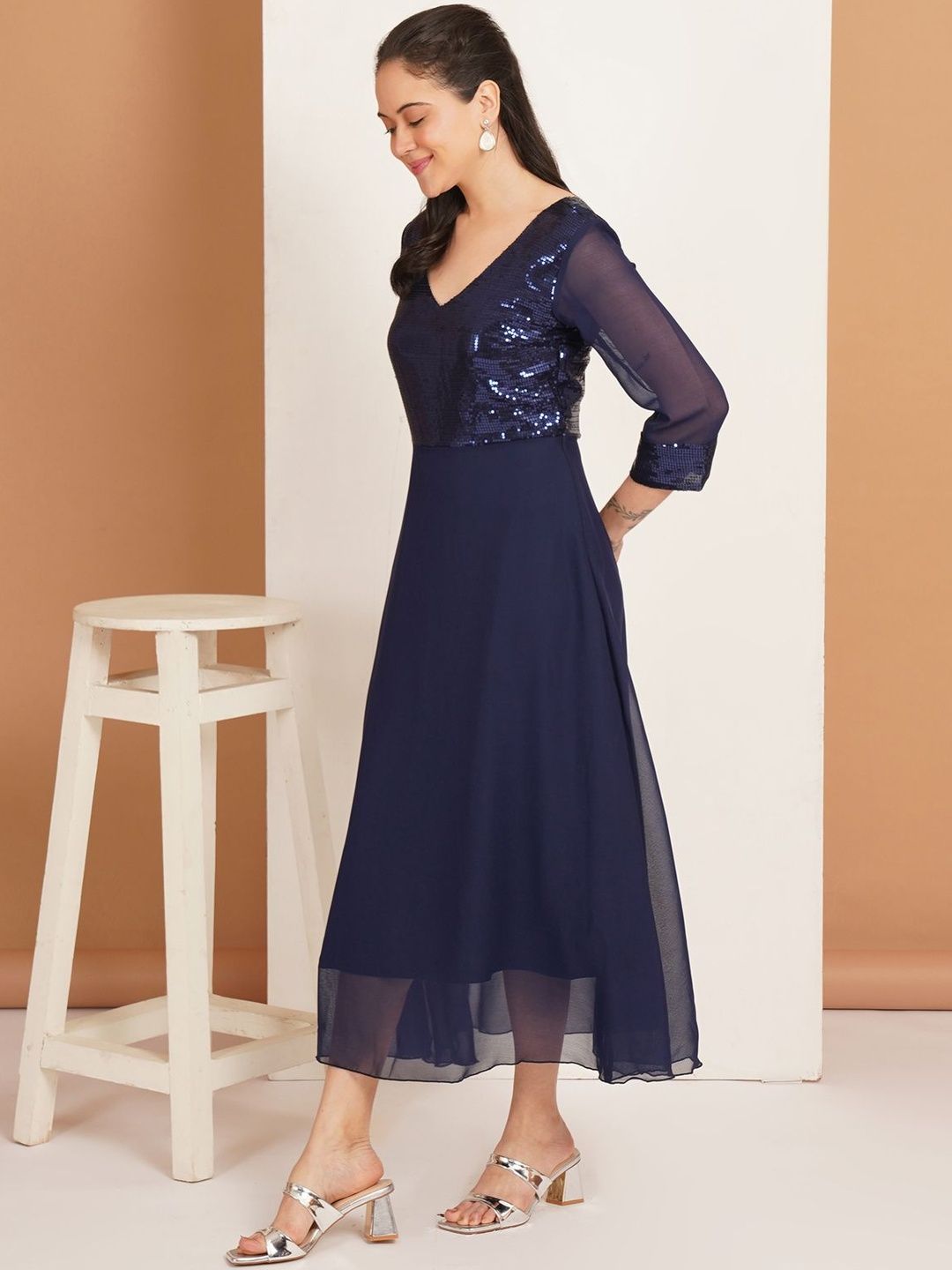 Curvydrobe Georgette Fit & Flare Midi Dress