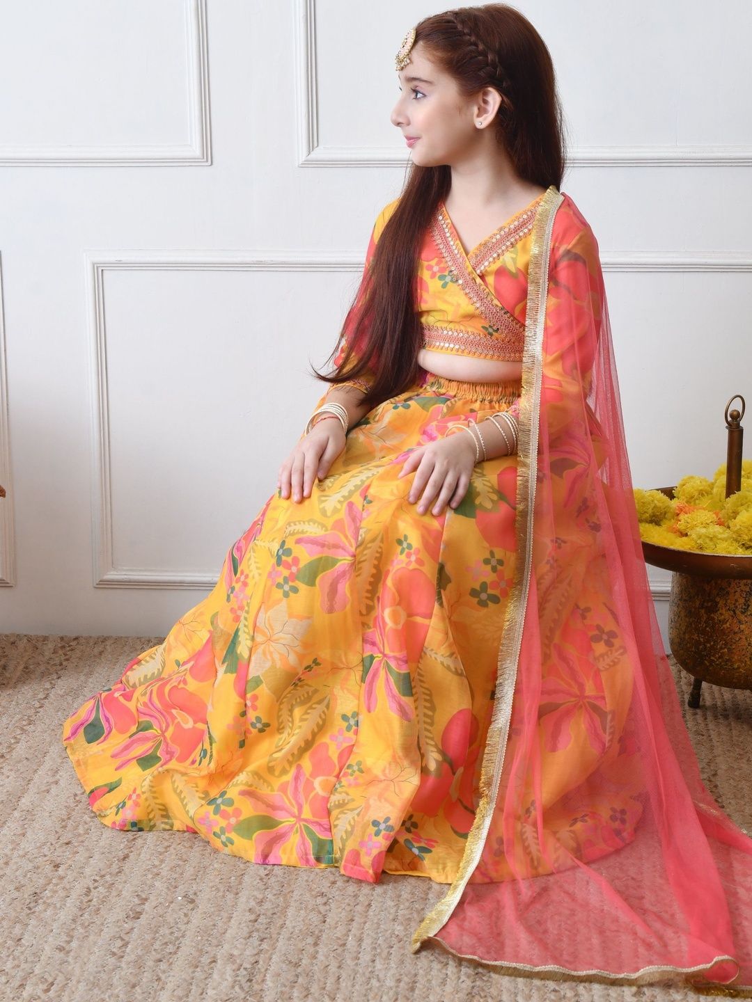 Girls Embroidered Flared Lehenga Choli with Dupatta 6