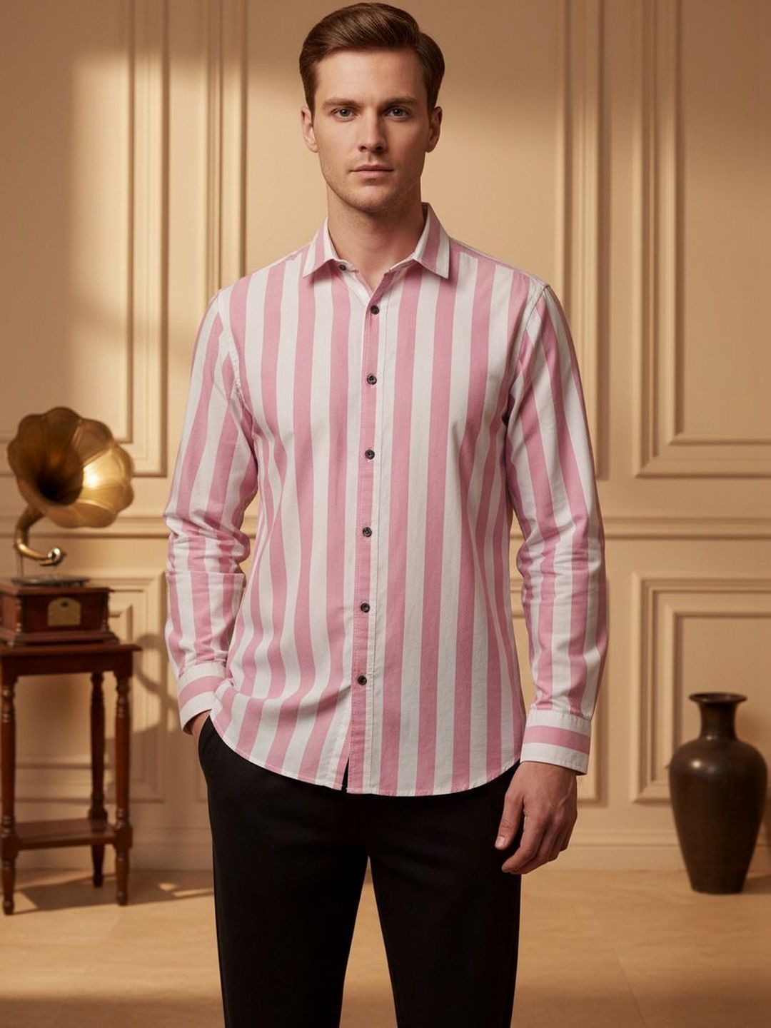 TIGER SNAKE Men Comfort Striped Casual Shirt