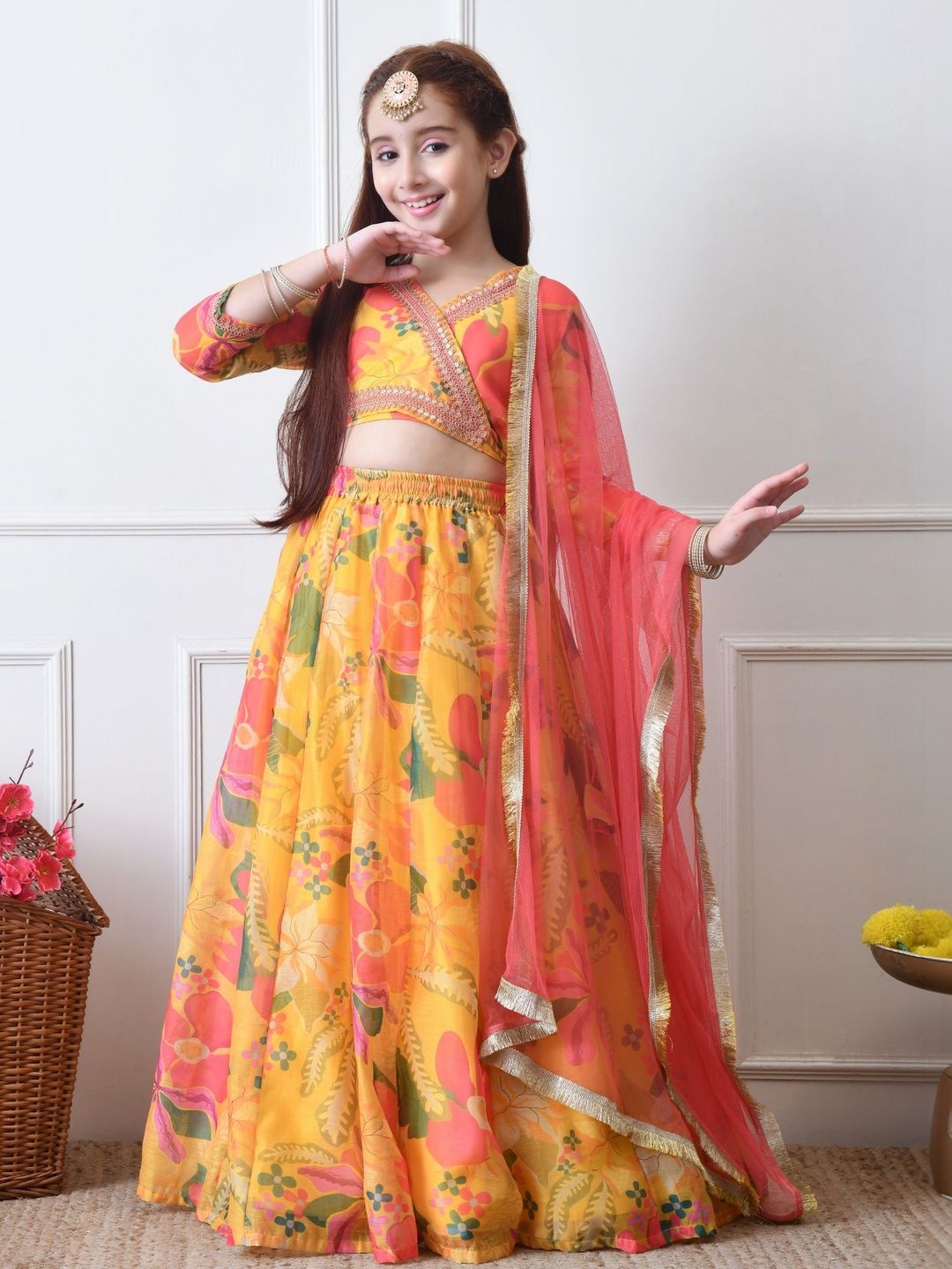 Girls Embroidered Flared Lehenga Choli with Dupatta