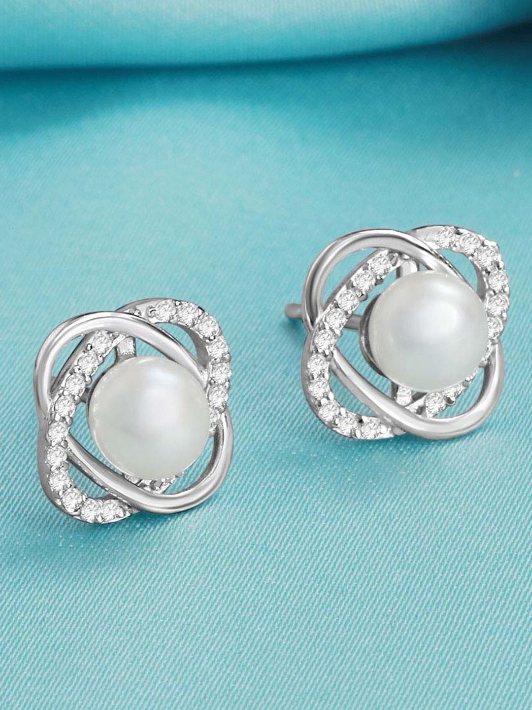 Buy Zavya White 925 Pure Silver Cubic Zirconia Contemporary Stud Earrings -  - Accessories for Women