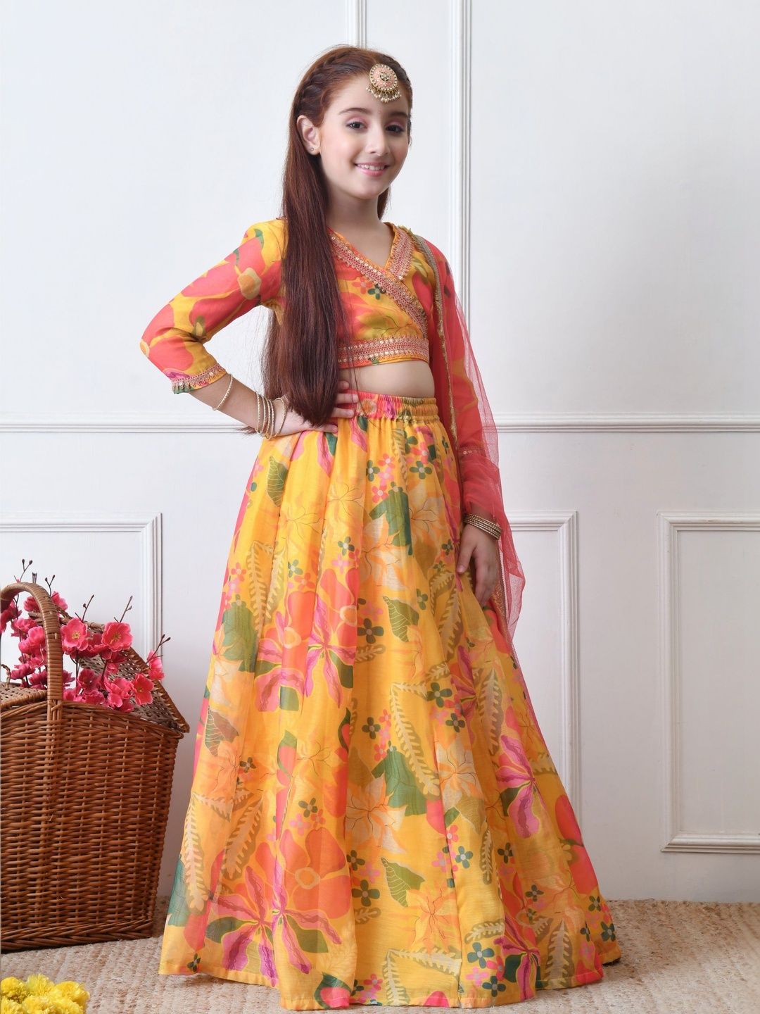 Girls Embroidered Flared Lehenga Choli with Dupatta 3