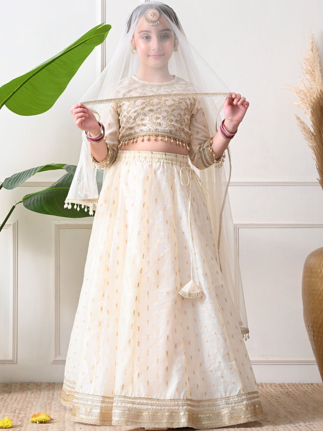 Girls Embroidered Flared Lehenga Choli with Dupatta 4