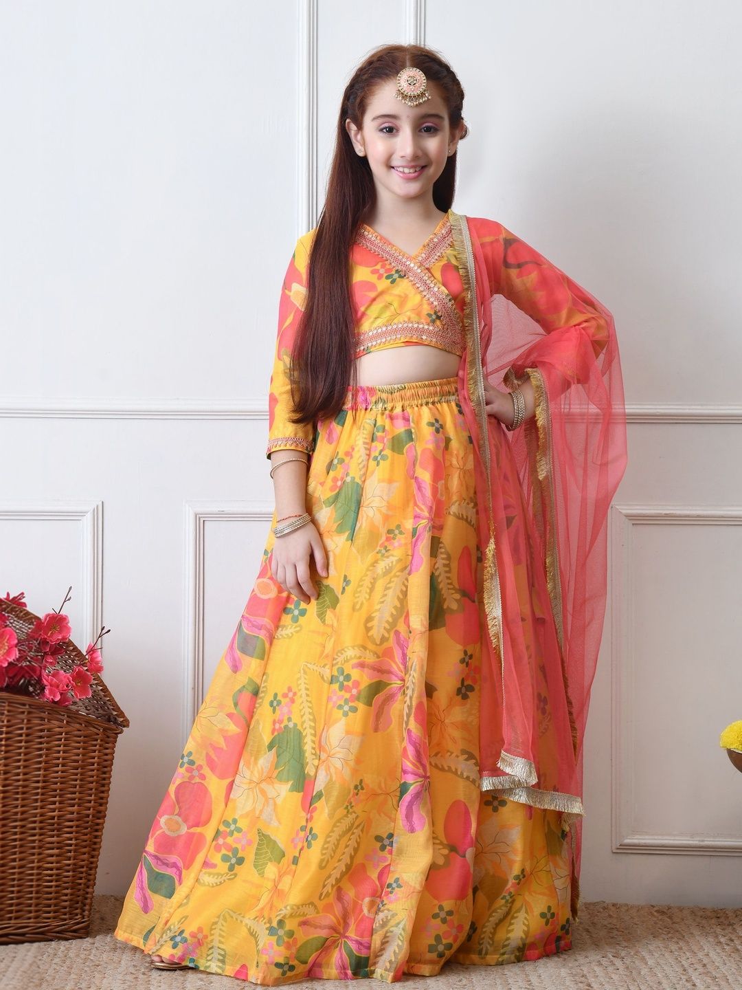 Girls Embroidered Flared Lehenga Choli with Dupatta 4