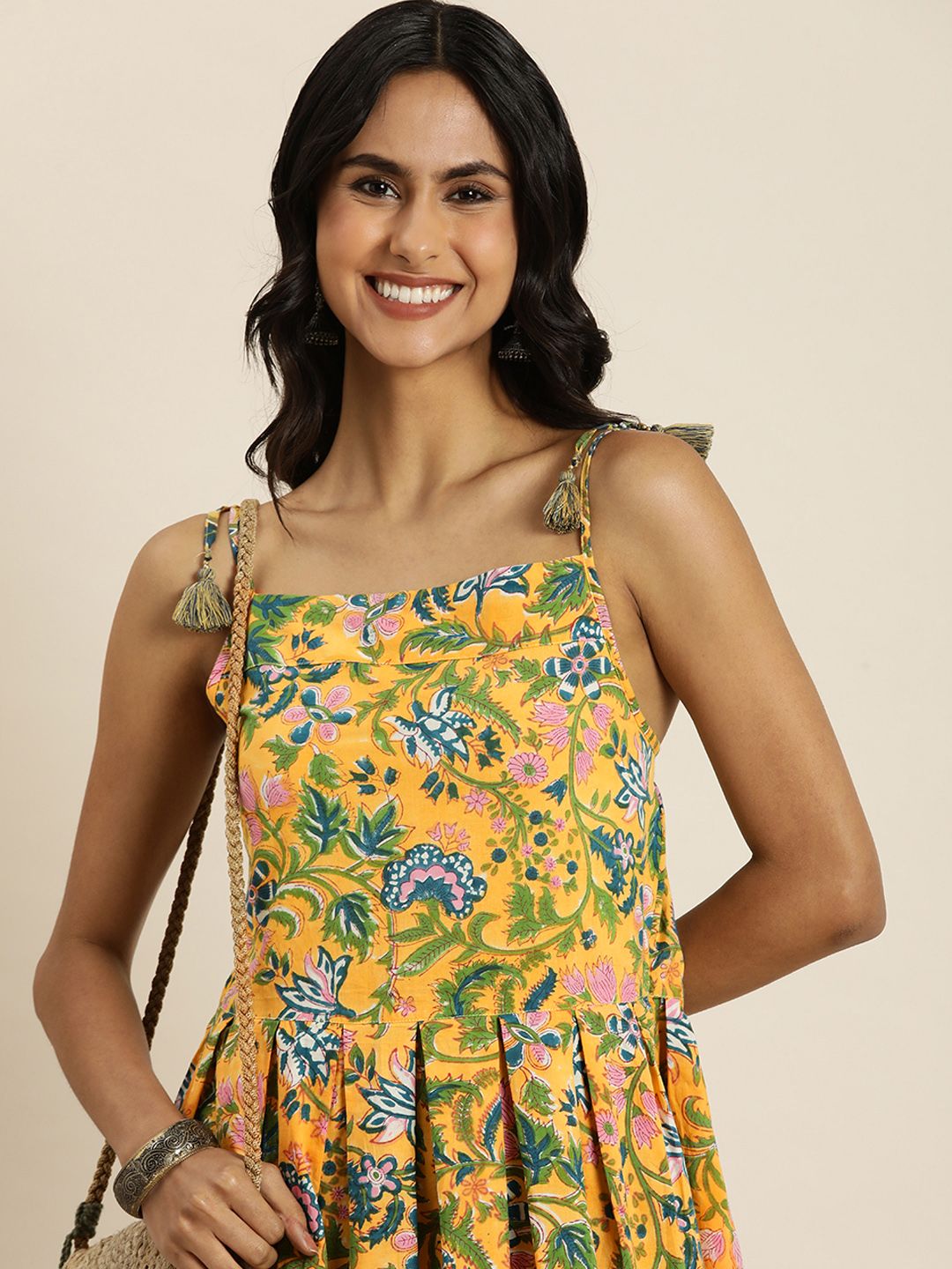 Taavi Floral Print Cotton Peplum Longline Top