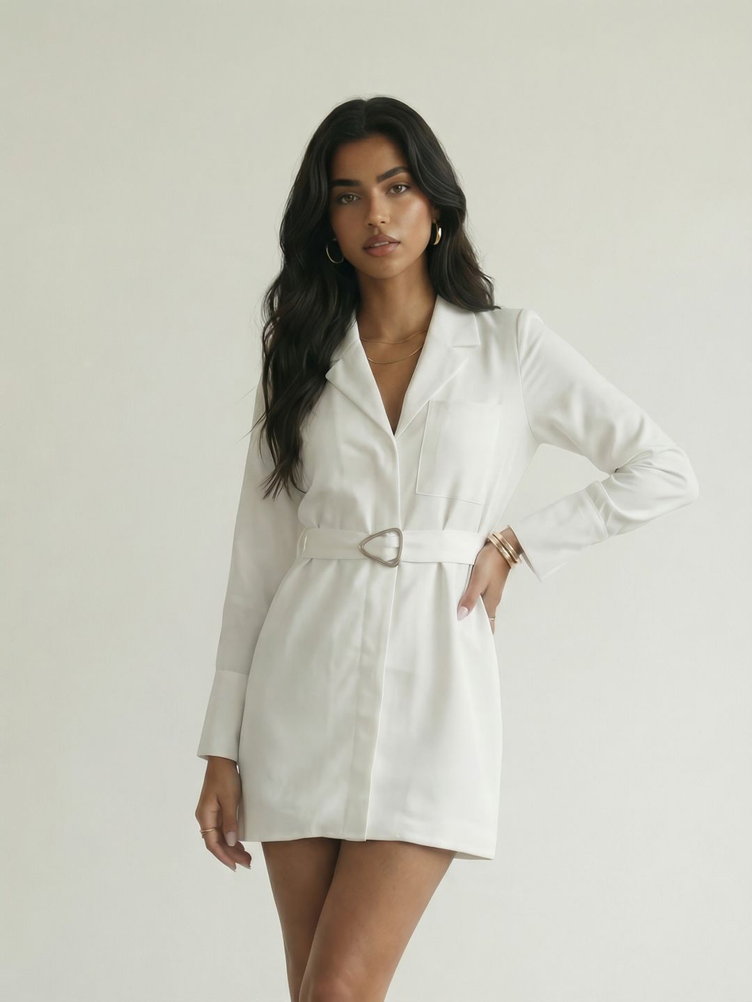 Phosphorus Lapel Collar A-Line Mini Dress