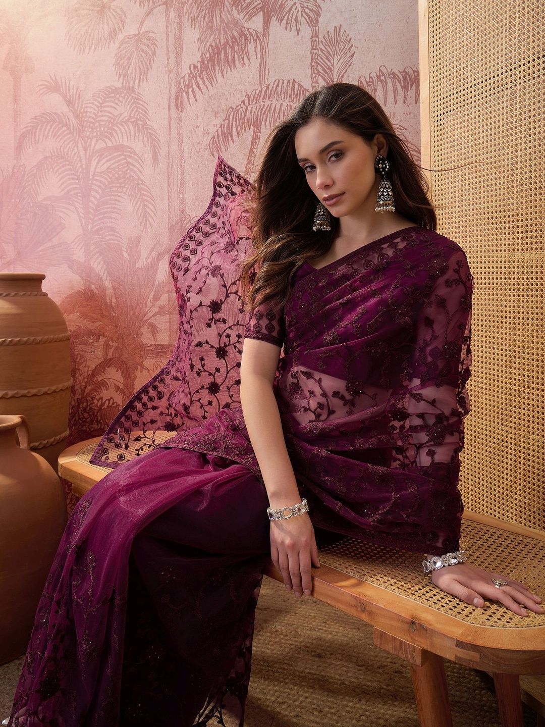 Sangria Embroidered  Sarees