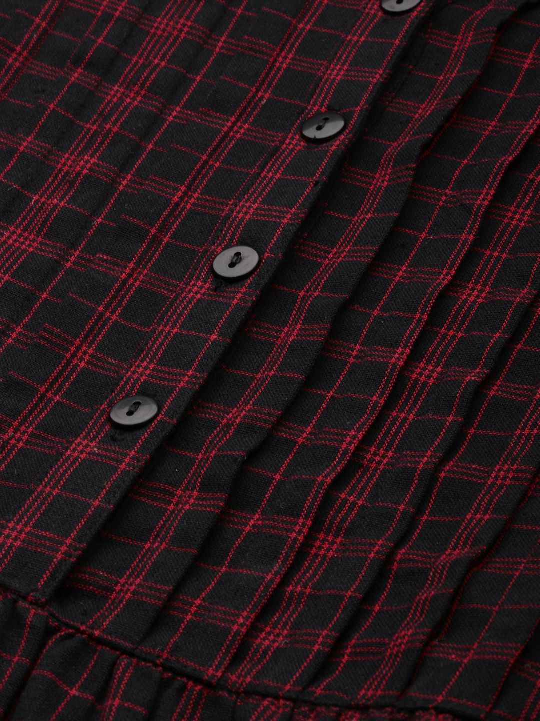 Women Black Checked Woven Legacy A-Line Top with Gathers 5