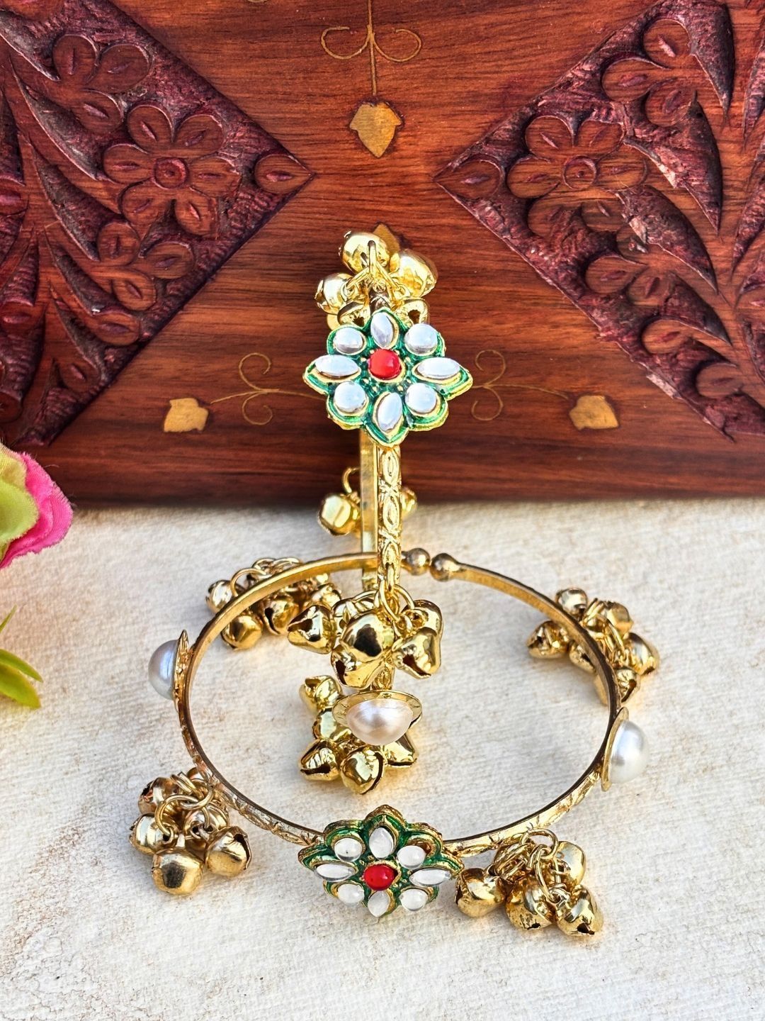 Buy VIVAZS Set Of 2 Gold Plated Beaded Kashmiri Ghungroo Bangles -  - Accessories for Women