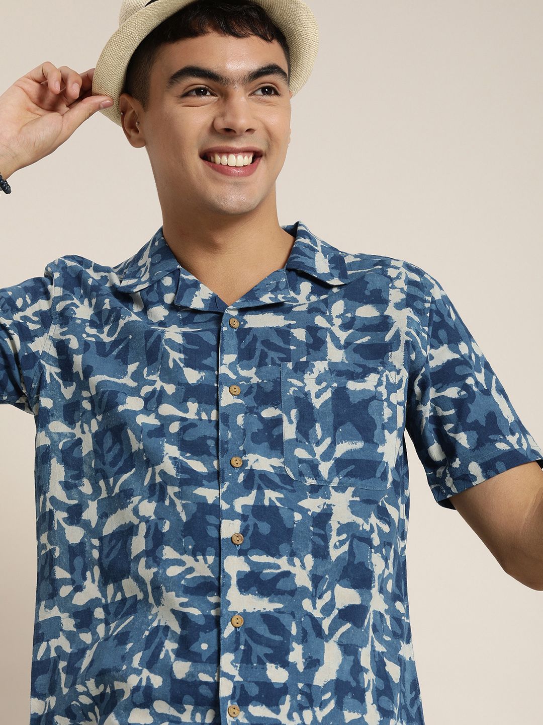 Taavi Men Blue Indigo Printed Cotton Casual Shirt