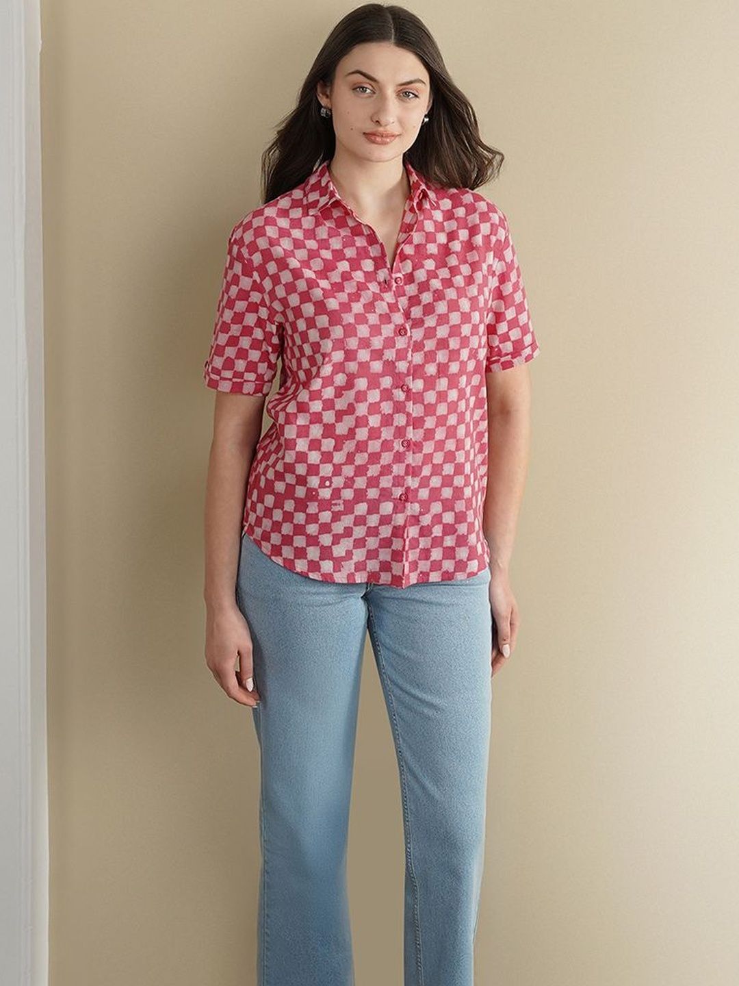 Pink Fort Checked Cotton Shirt