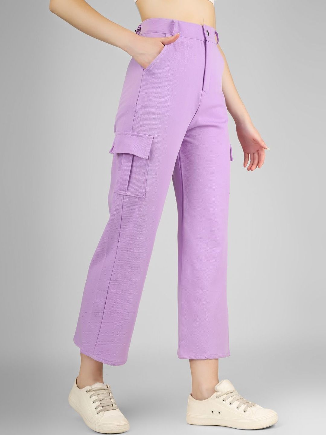 Yunic29 Women Relaxed High-Rise Easy Wash Cargos Trousers