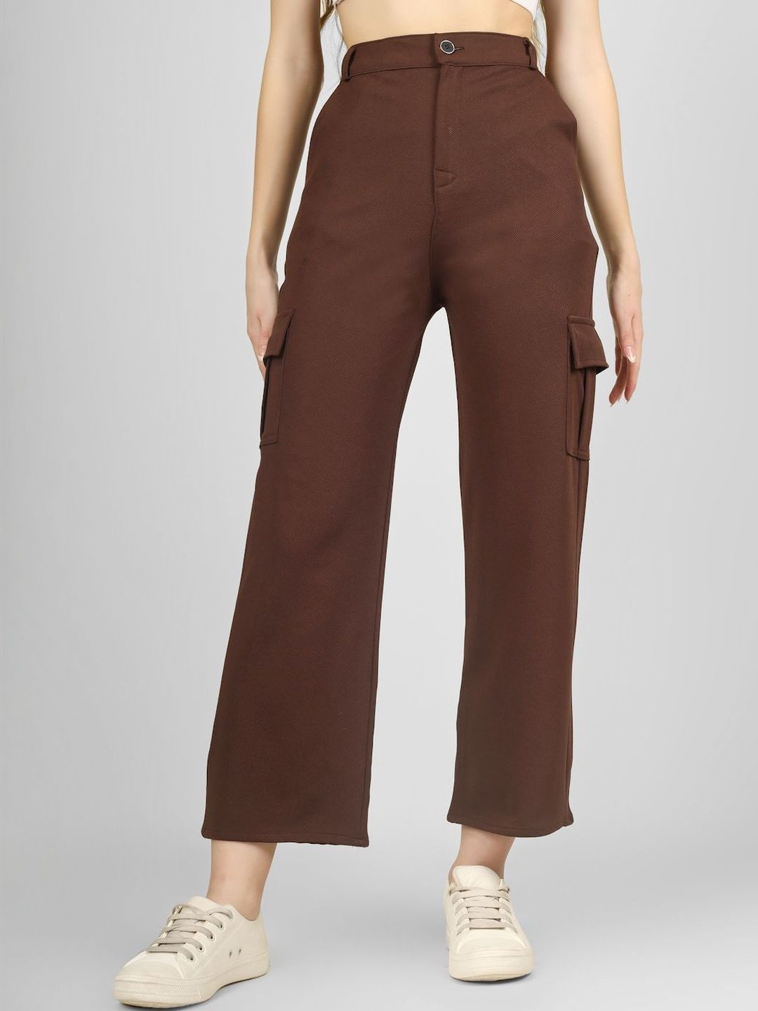 Yunic29 Women Relaxed High-Rise Easy Wash Cargos Trousers