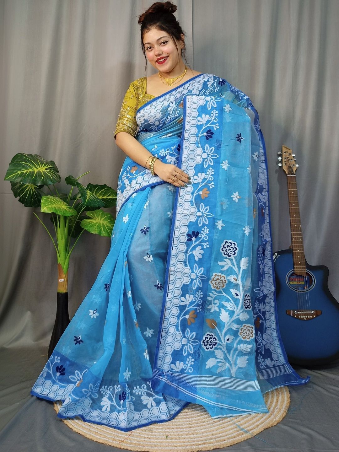 Rnn Saree Floral Embroidered Silk Cotton Jamdani Sarees