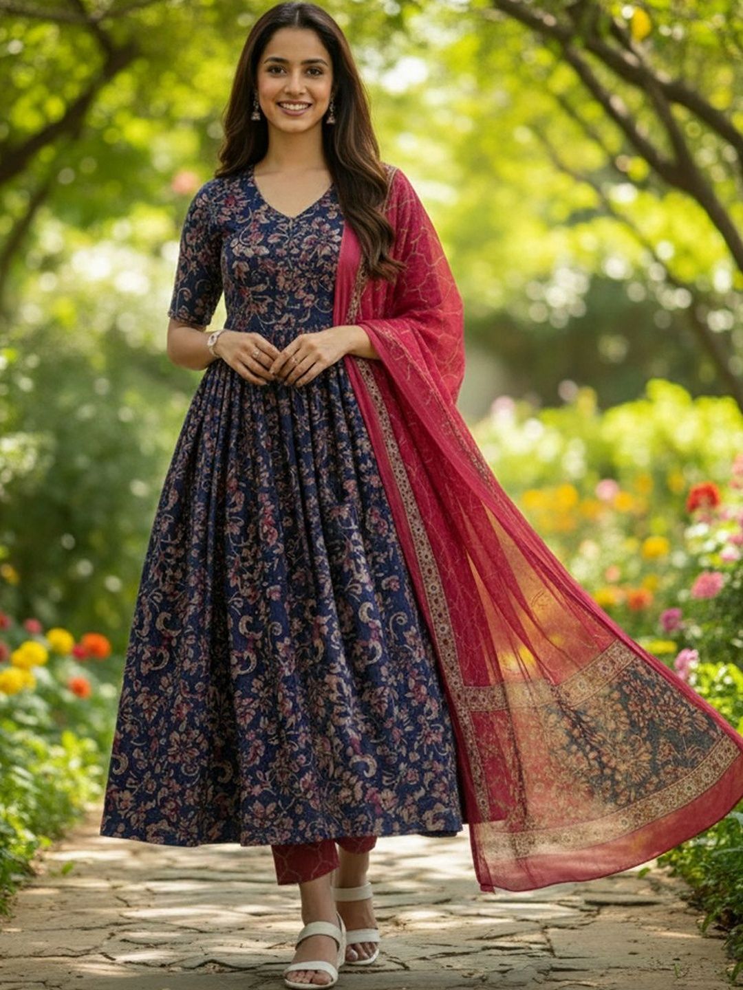 ARADHNA Women Floral Printed Regular Kurta with Trousers & With Dupatta