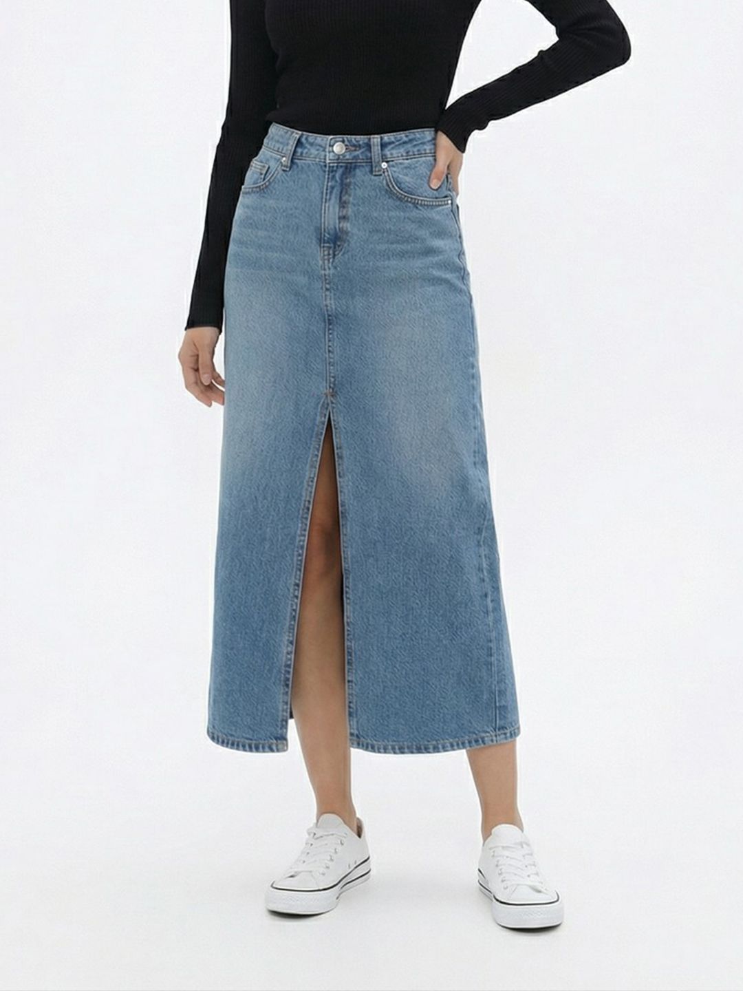 Denim Midi-Length Straight Skirts 2