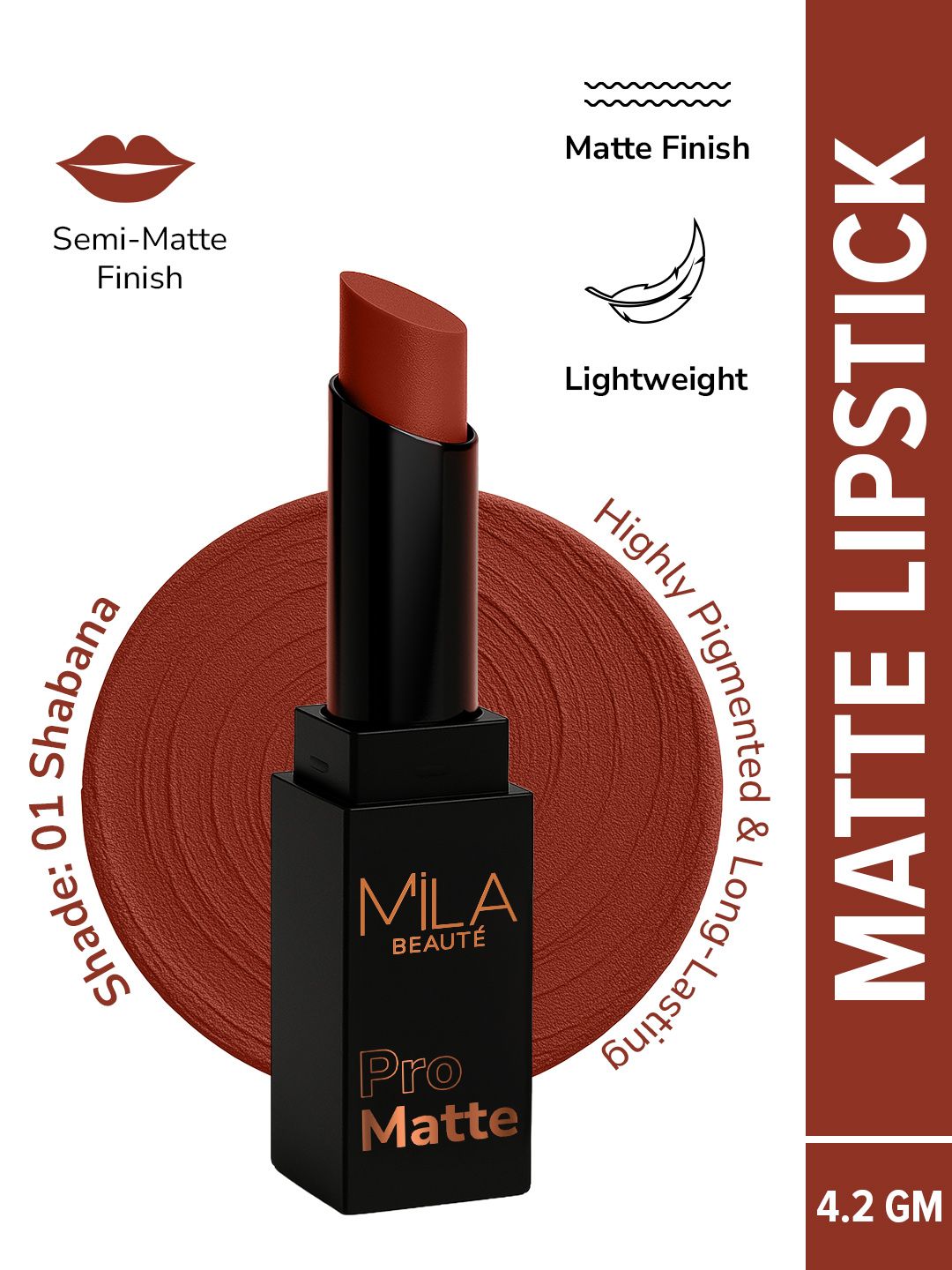 Buy MILA BEAUTE Pro Matte Long Lasting Bullet Lipstick   4.2 G   Shabana -  - Personal Care for Women