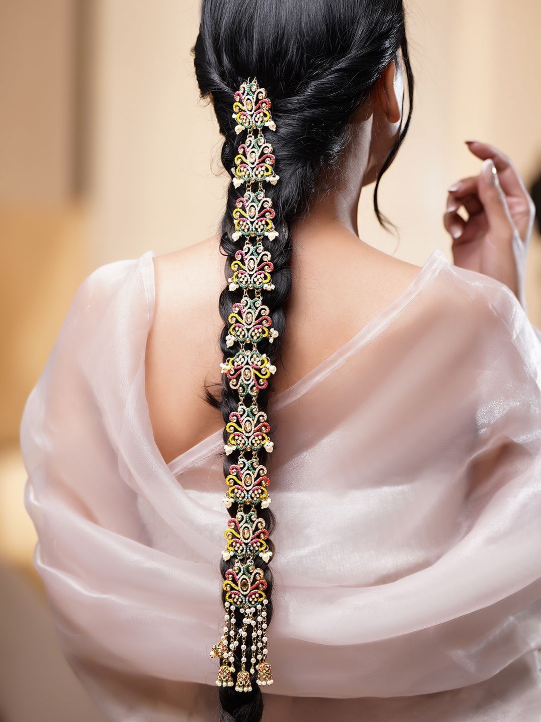 Rubans Women 22K Gold Plated Pearls Beaded Braid Hair Jewellery