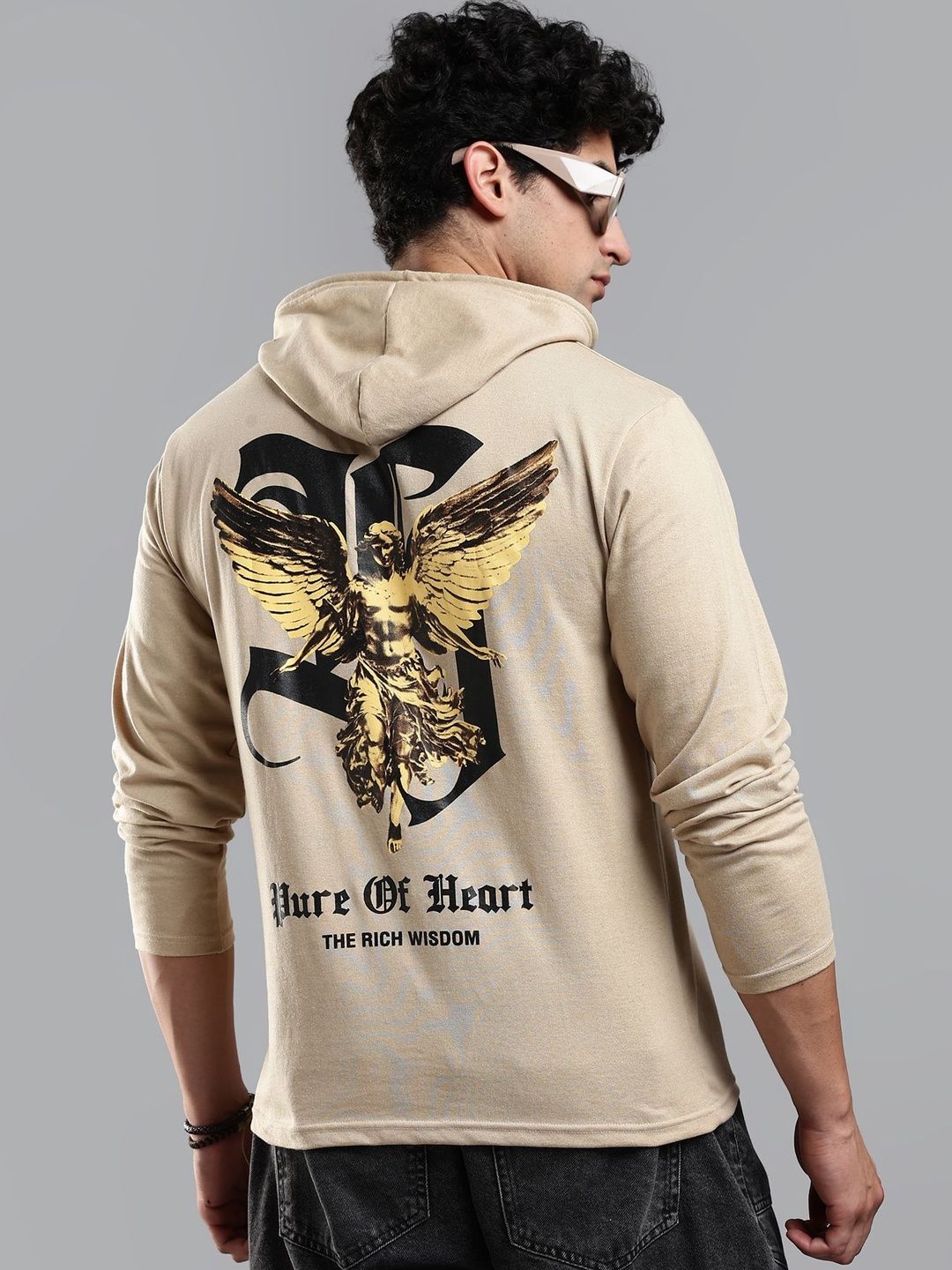 LEWEL Men Printed Hooded T-shirt