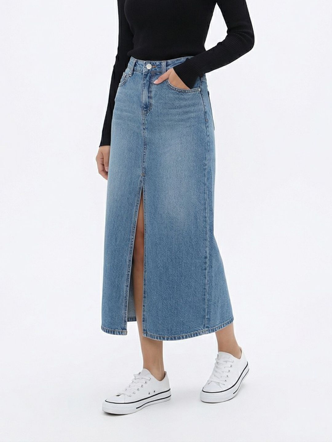 Denim Midi-Length Straight Skirts 3